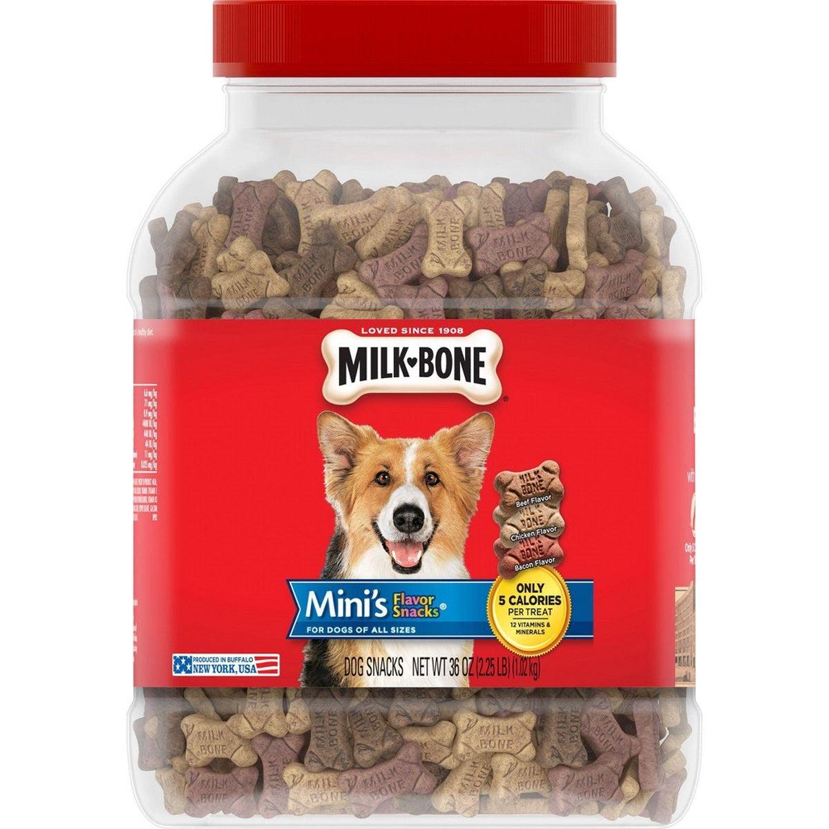 Flavor Snacks Minis Dog Biscuits Flavored Crunchy Dog Treats 36 oz Canister