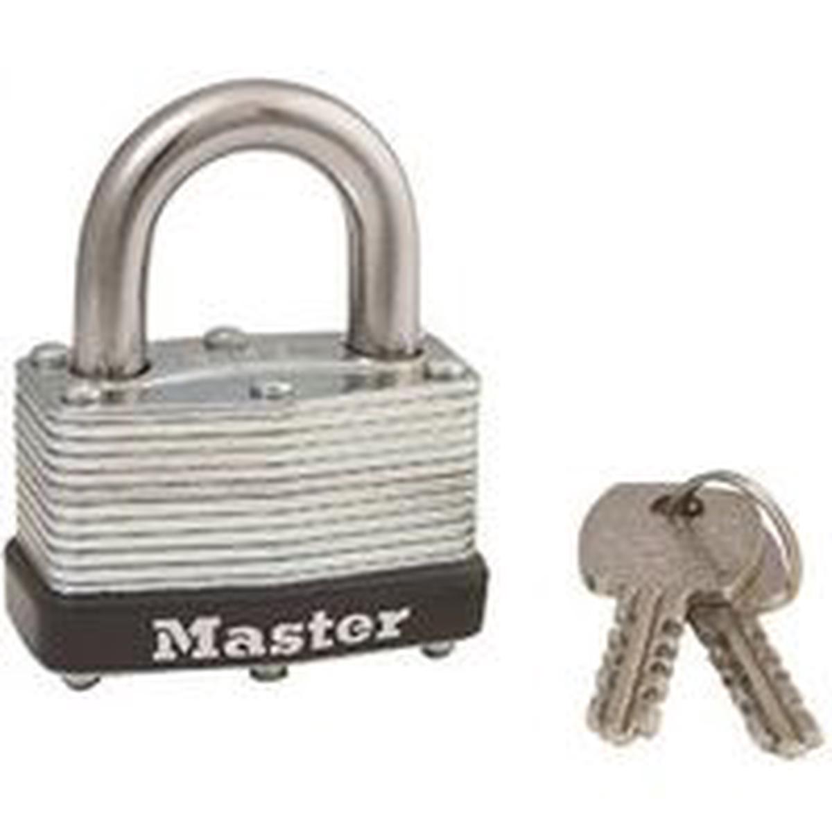 Master Lock Laminated Padlock, 9/32 in Dia Shackle, Steel Shackle, 1-3/4 in W Body (500D)