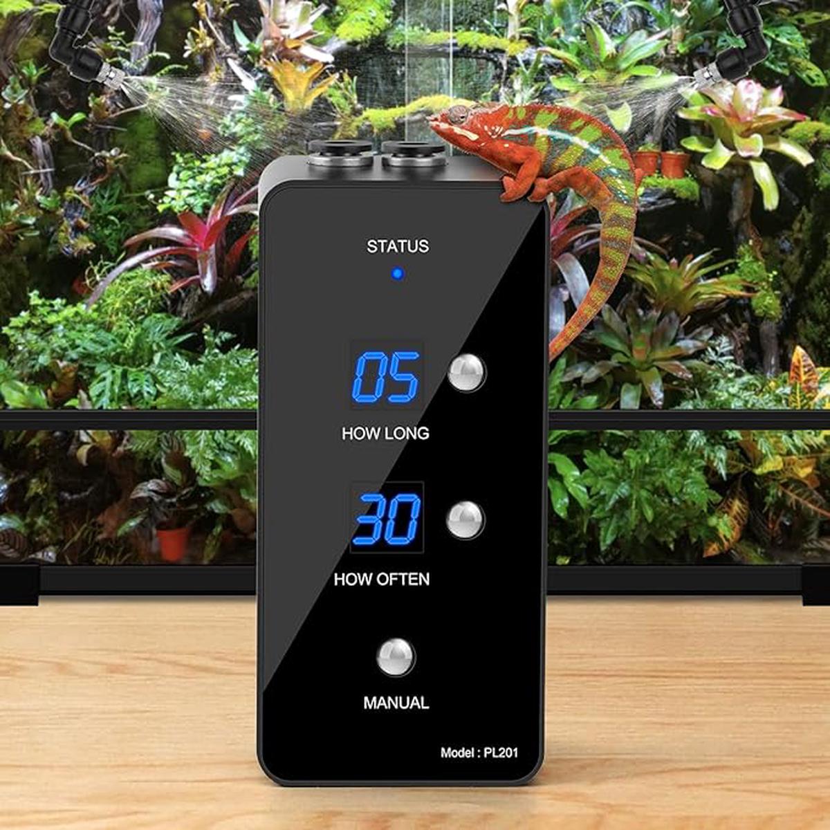Reptile Humidifier Misting System for Terrariums  Automatic with Adjustable Spray Nozzles, Reptile habitat, Black