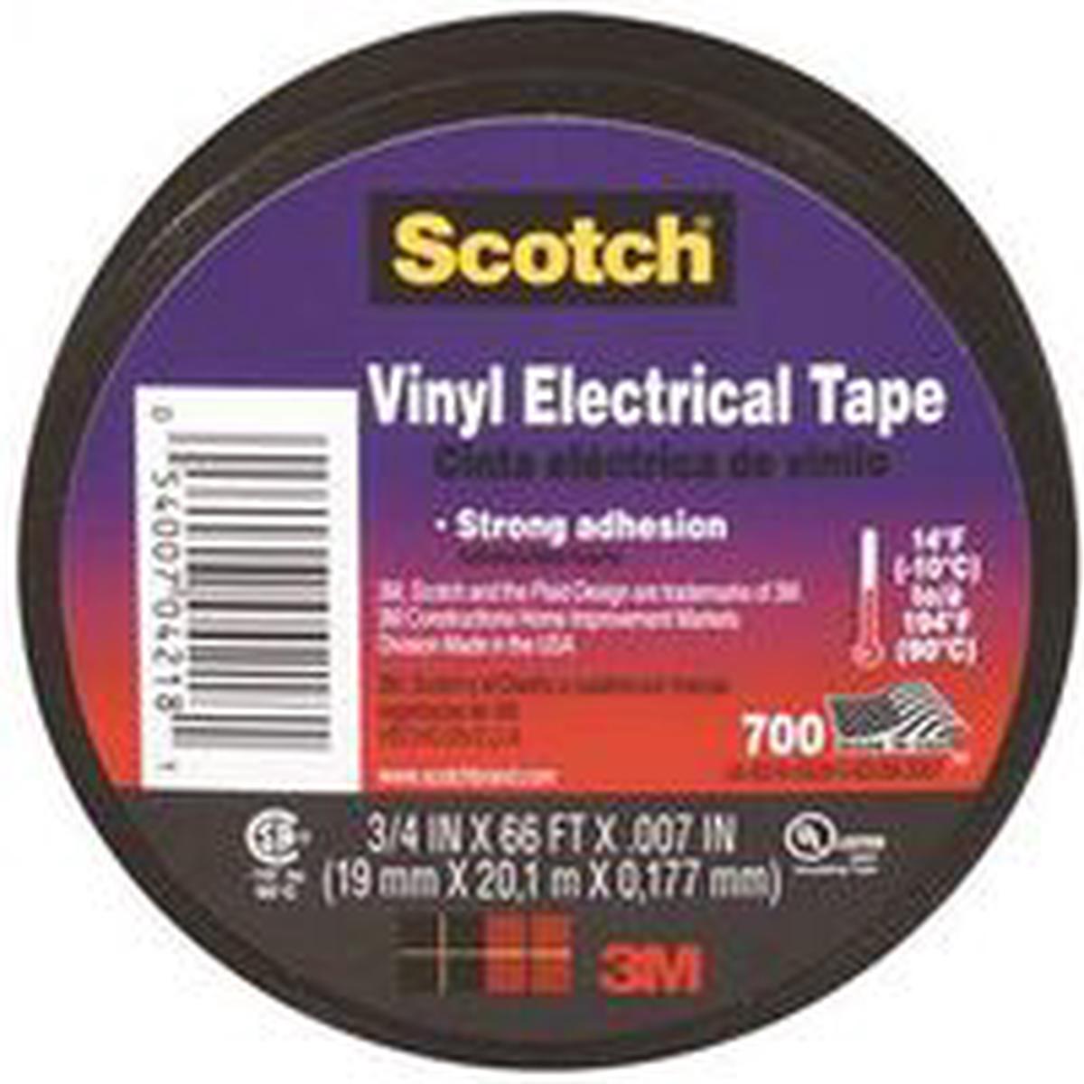 Scotch Electrical Tape, 66 ft L, 3/4 in W, Vinyl Backing, Black (4218-BA-40)