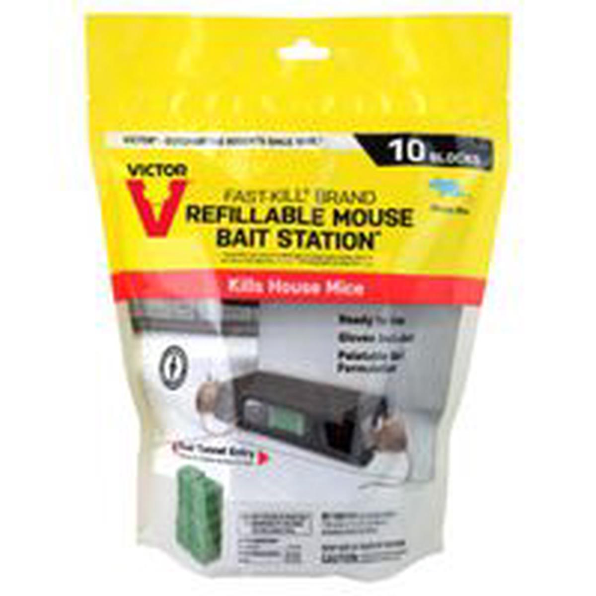 Victor Mouse Bait Station, Includes 9 Bait Block Refills, Disposable Gloves, 2-Opening, Plastic (M922)