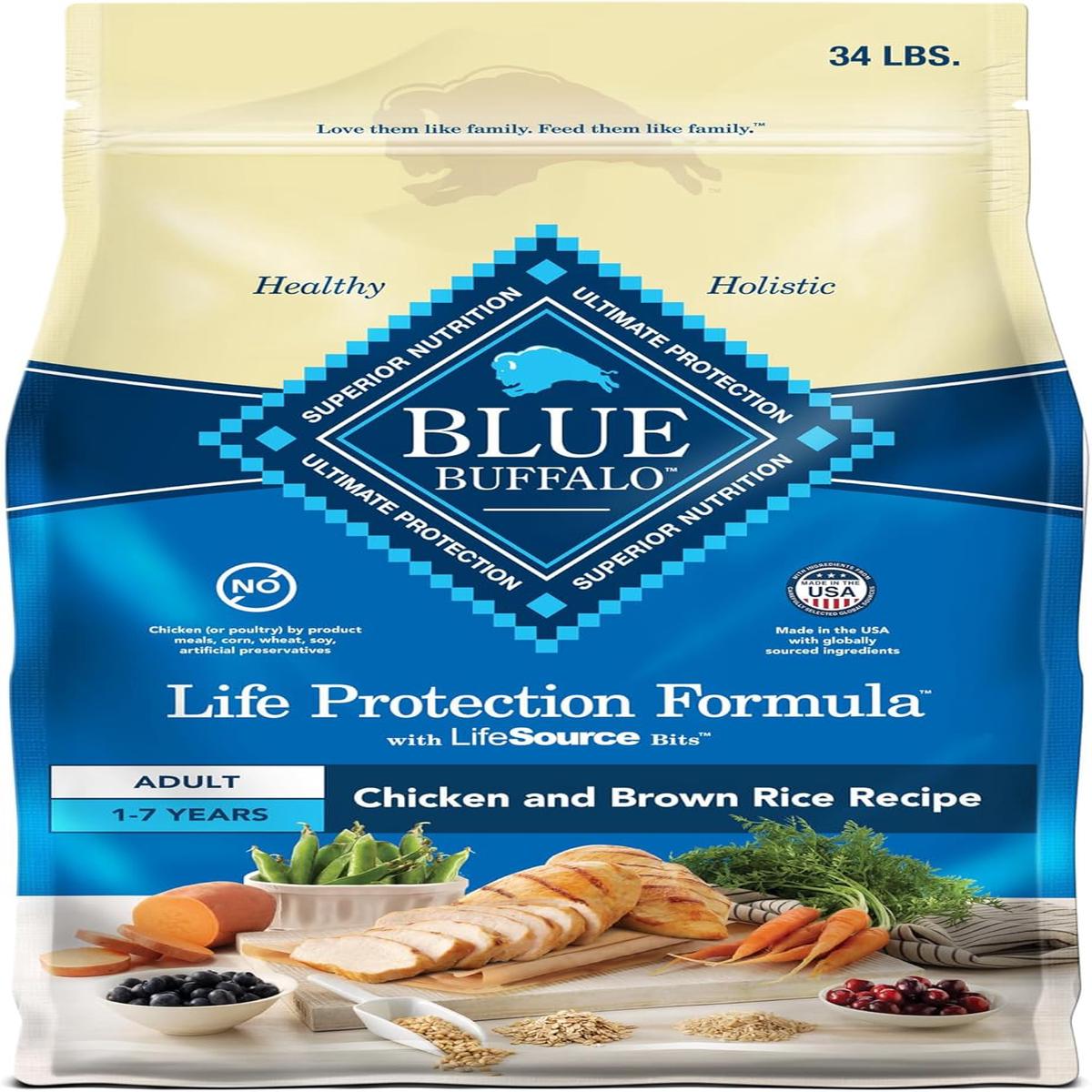 Blue Buffalo Life Protection Formula Adult Dry Dog Food, Helps Build and Maintain Strong Muscles, Made with Natural Ingredients, Chicken & Brown Rice Recipe, 34-lb. Bag – 34 Pound (Pack of 1) | Health
