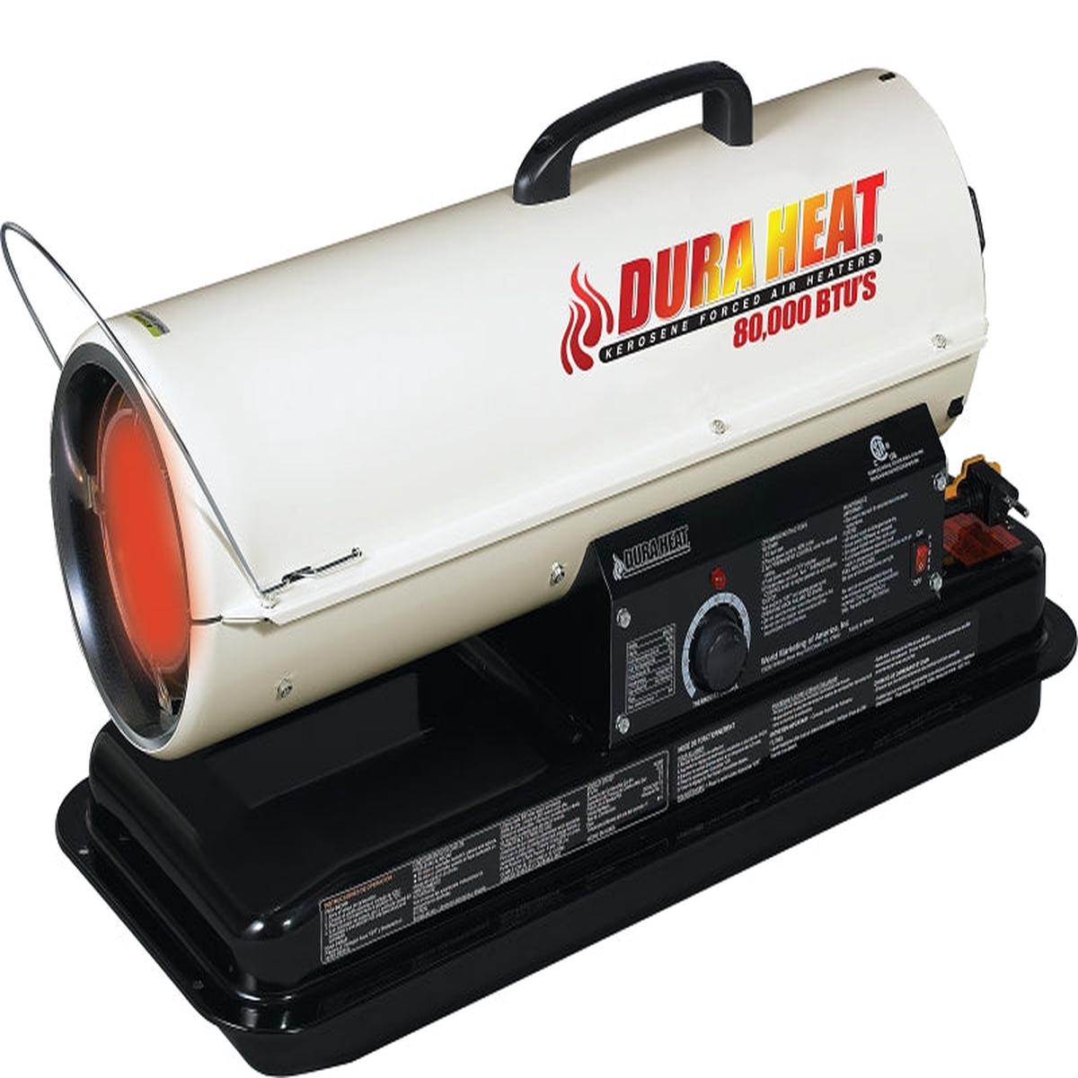 Dura Heat Kero Forced Air Heater with Thermostat, 5 Gal Fuel Tank, 80000 Btu, White (DFA80T/75T)