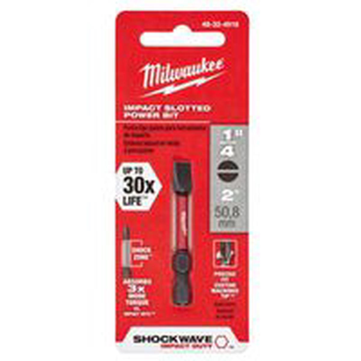 Milwaukee SHOCKWAVE Power Bit #10, 1/4 in Drive, Slotted, 1/4 in Shank, 2 in L, Steel