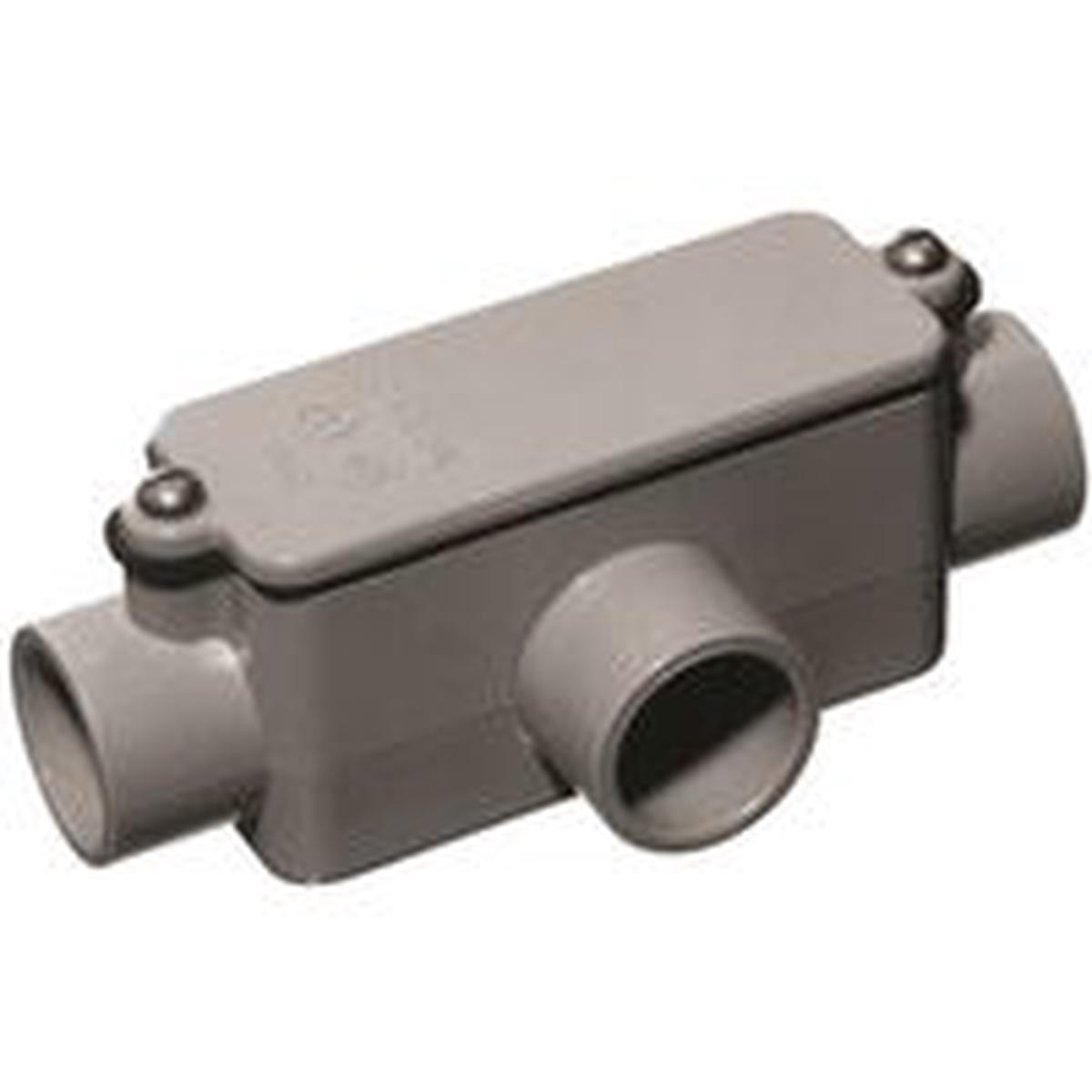 Carlon Conduit Body, 2 in Hub, 10-5/16 in OAL, 3-15/16 in OAW, PVC, Gray (E983J-CAR)