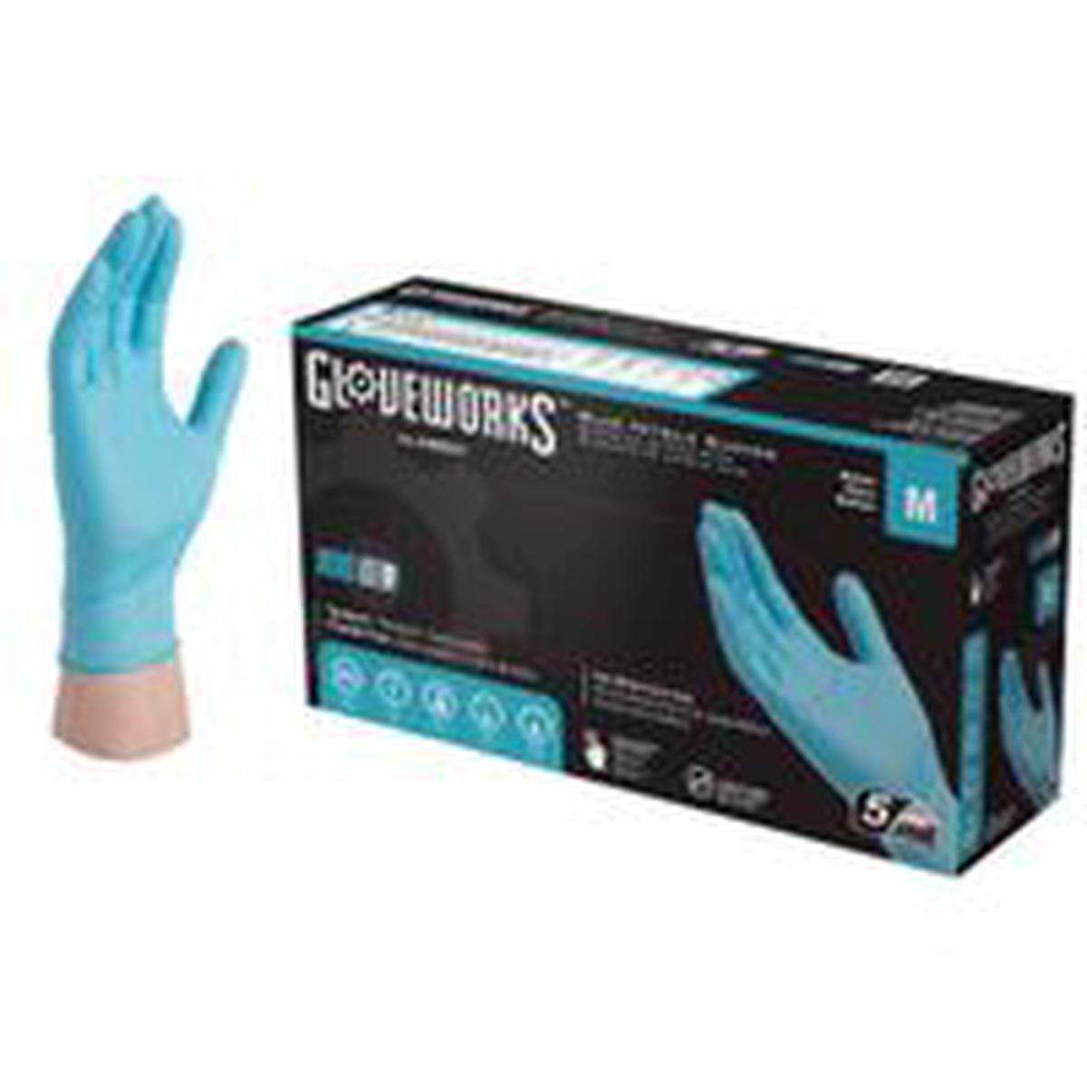Gloveworks Non-Sterile Disposable Gloves, M, Nitrile, Powder-Free, Blue, 9-1/2 in L (INPF44100)