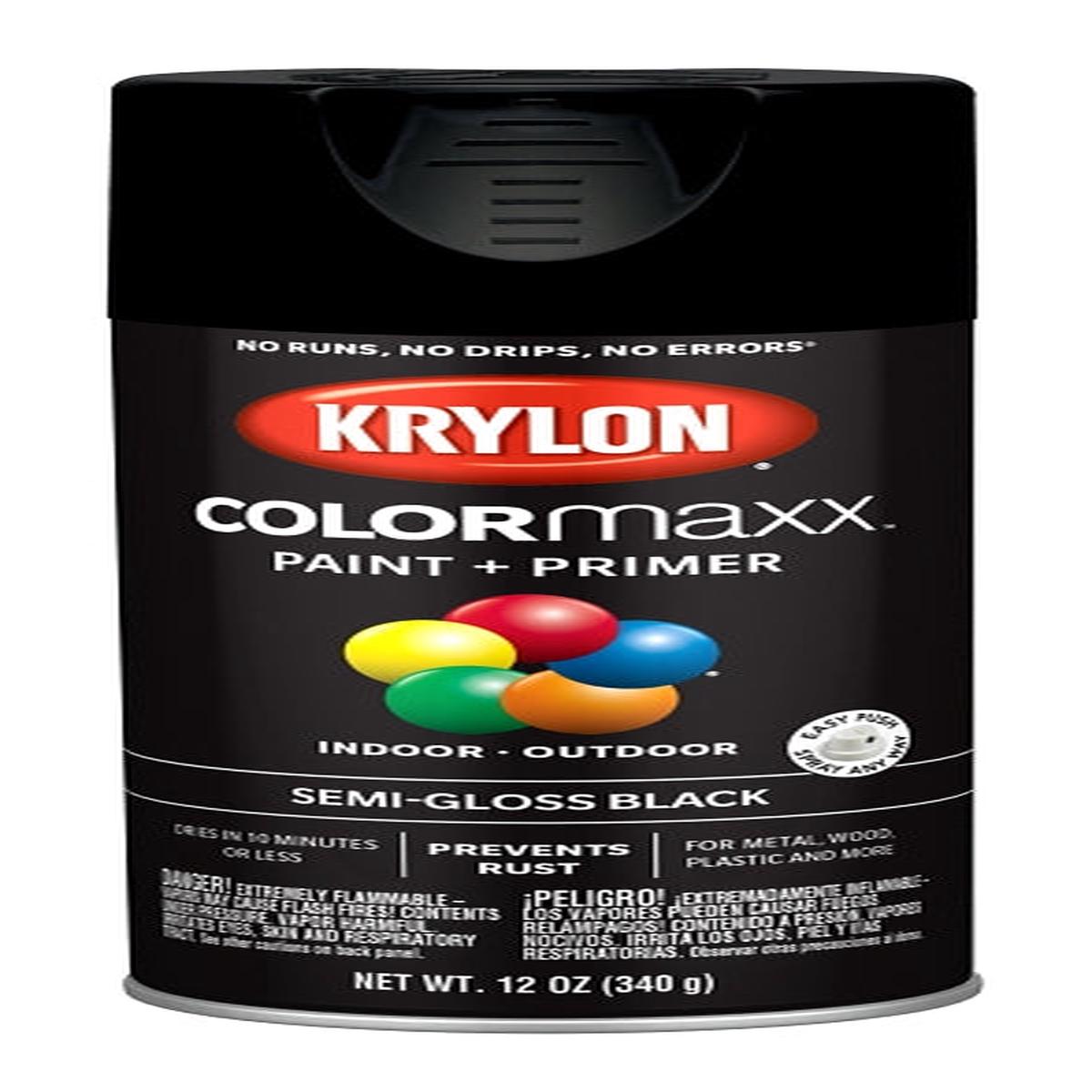 Krylon Enamel Spray Paint, 12 oz Can, 25 sq-ft Coverage Area, Semi-Gloss, Black (K05579007)