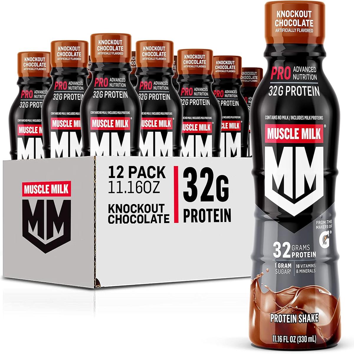 Muscle Milk Pro Advanced Nutrition Protein Shake, Slammin’ Strawberry, 11.16 Fl Oz (Pack of 12), 32g Protein, 1g Sugar, 16 Vitamins & Minerals, 5g Fiber – Chocolate