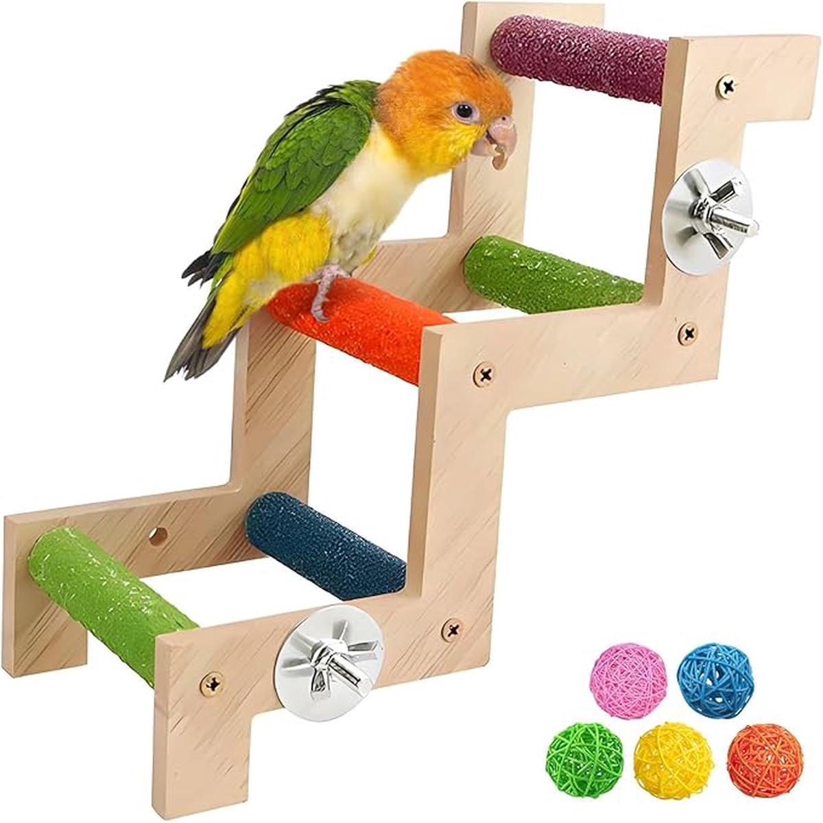 Natural Wooden Bird Ladder Bridge for Cage  Parrot Climbing Chewing Exercise Stand for Parakeets, Cockatiels, Lovebirds, Budgies