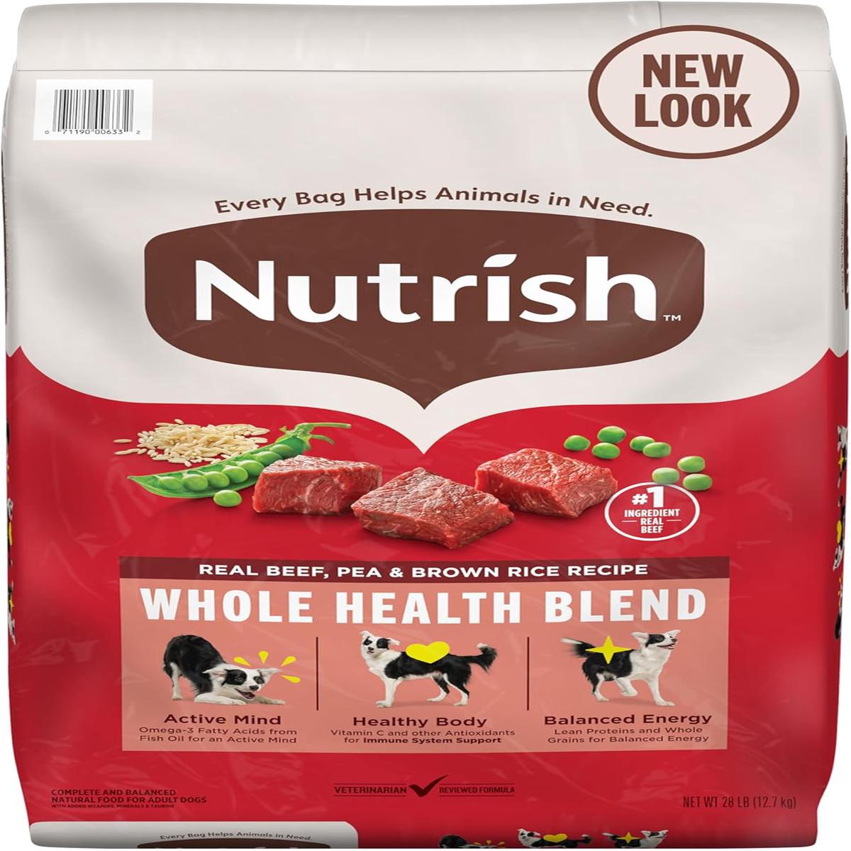 Nutrish Dry Dog Food, Real Beef, Pea & Brown Rice Recipe Whole Health Blend for Adult Dogs, 40 lb. Bag, Packaging May Vary (Rachael Ray) – 28 Pound (Pack of 1) | Real Beef, Pea & Brown Rice