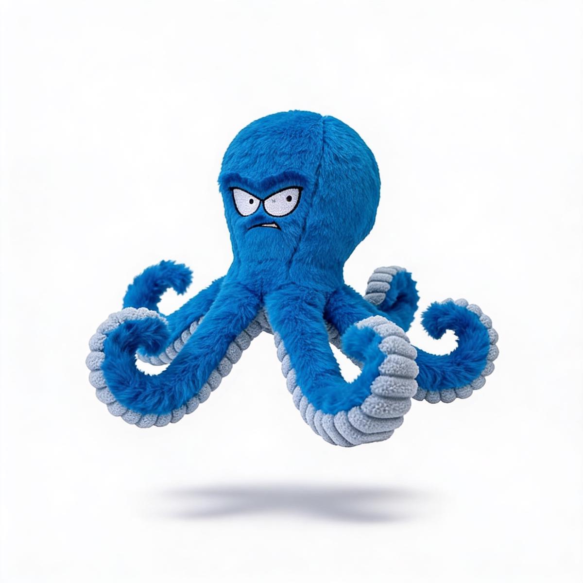 Tough Dog Toy Crinkle Blue Octopus, Interactive Toy Stuffed Chew Tug of War Toy for Large Dogs