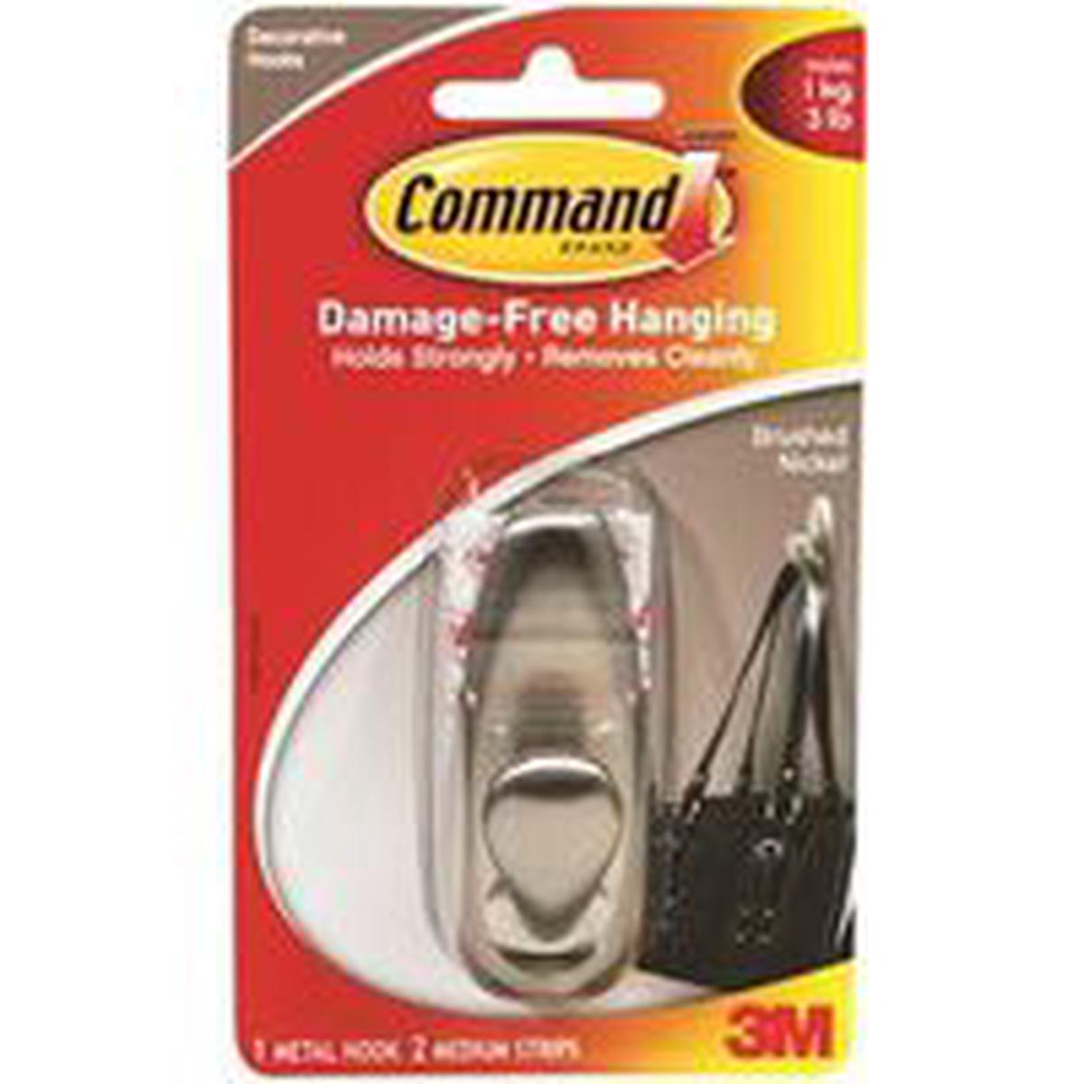 Command Forever Classic Series Decorative Hook, 3 lb, 1-Hook, Metal, Brushed Nickel (FC12-BN)