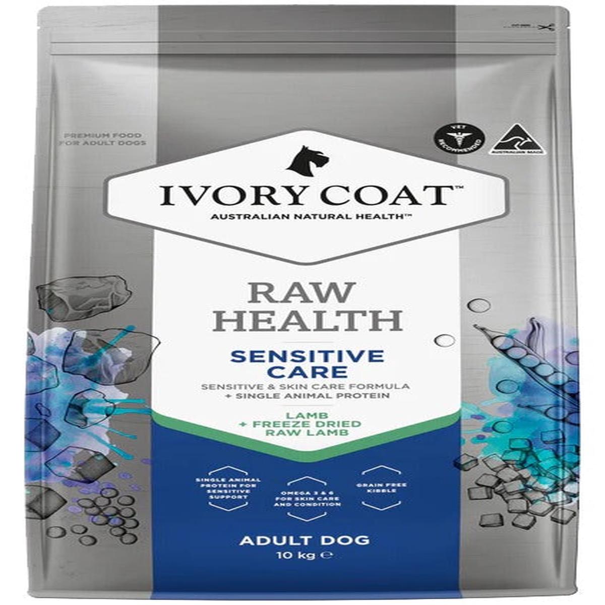 IVORY COAT Raw Health Australian Adult Dog Dry Food + Raw Lamb Freeze-Dried – Sensitive and Skin Care Lamb Adult Dog Formula