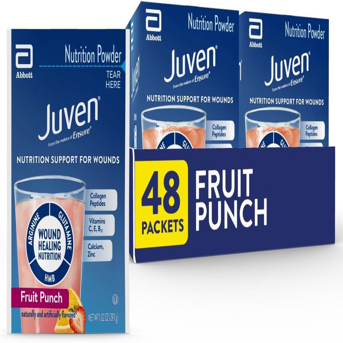 Juven Therapeutic Nutrition Drink Powder Including Collagen Peptides, Amino Acids, and HMB For Wound Healing Support, Pineapple Coconut, 48 Packets – Fruit Punch