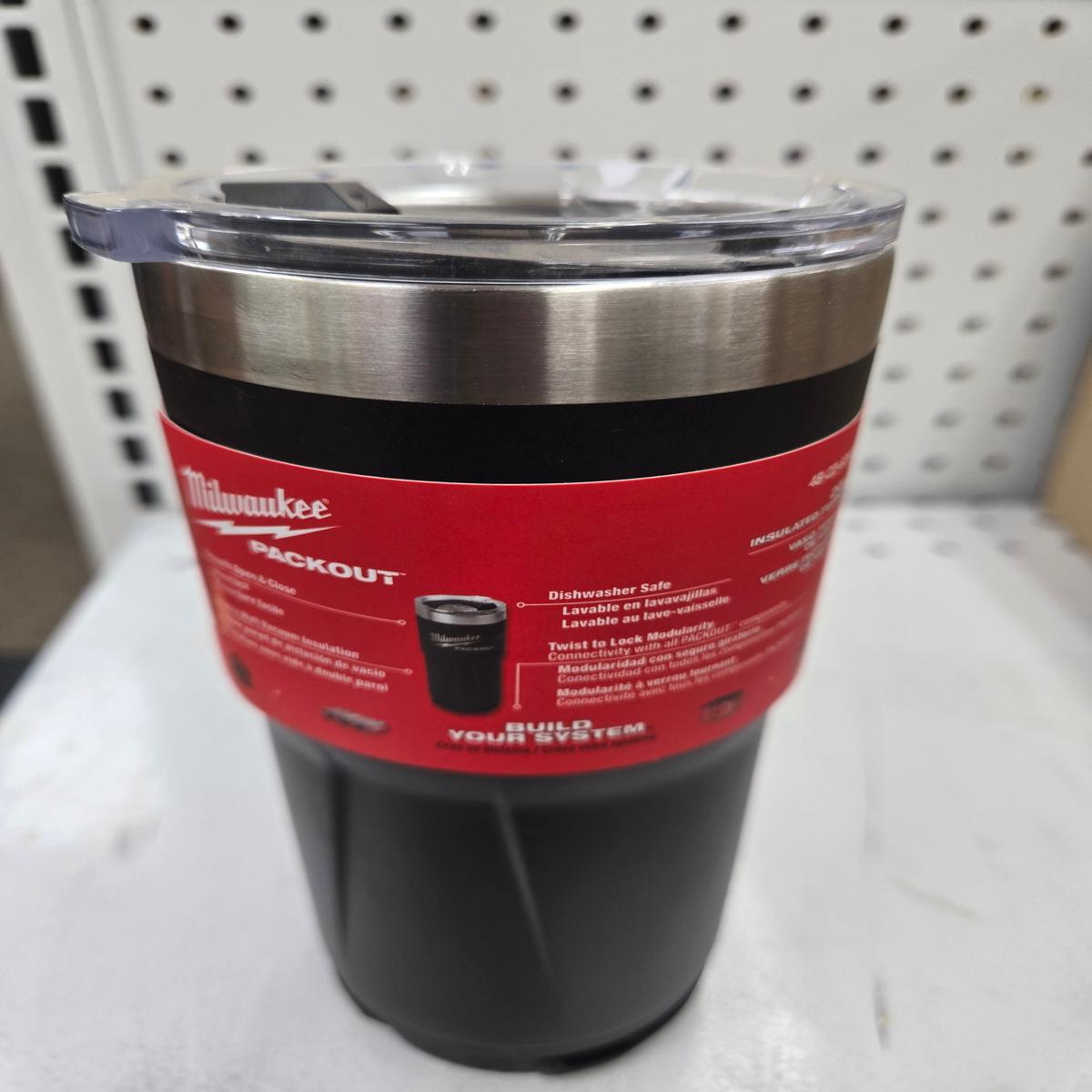 Milwaukee PACKOUT Tumbler, 20 oz, Sliding Magnetic Lid, Metal, Black, Insulated