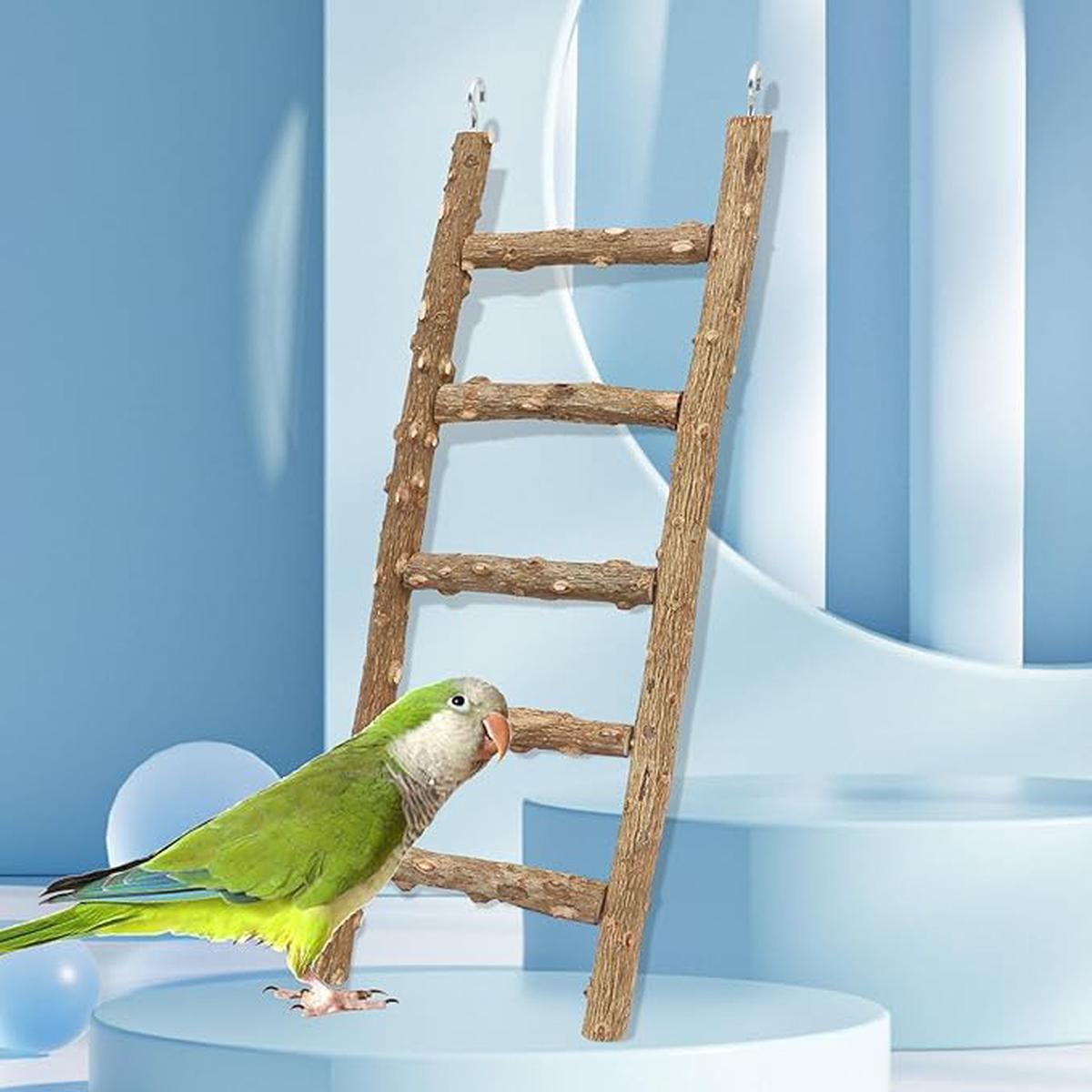 Natural Pepper Wood Parrot Ladder  Bird Climbing and Chewing Toy, Wooden Cage Accessory for Parrots, Parakeets and Cockatiels