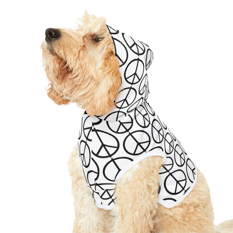 Peace Sign Pet Hoodie  Black & White Repeating Peace Symbol Dog Hoodie