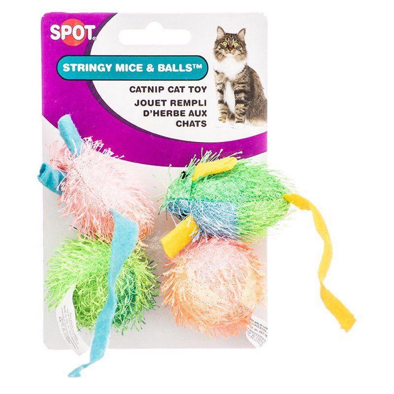 Spot Stringy Mice & Ball with Catnip – 4 pk