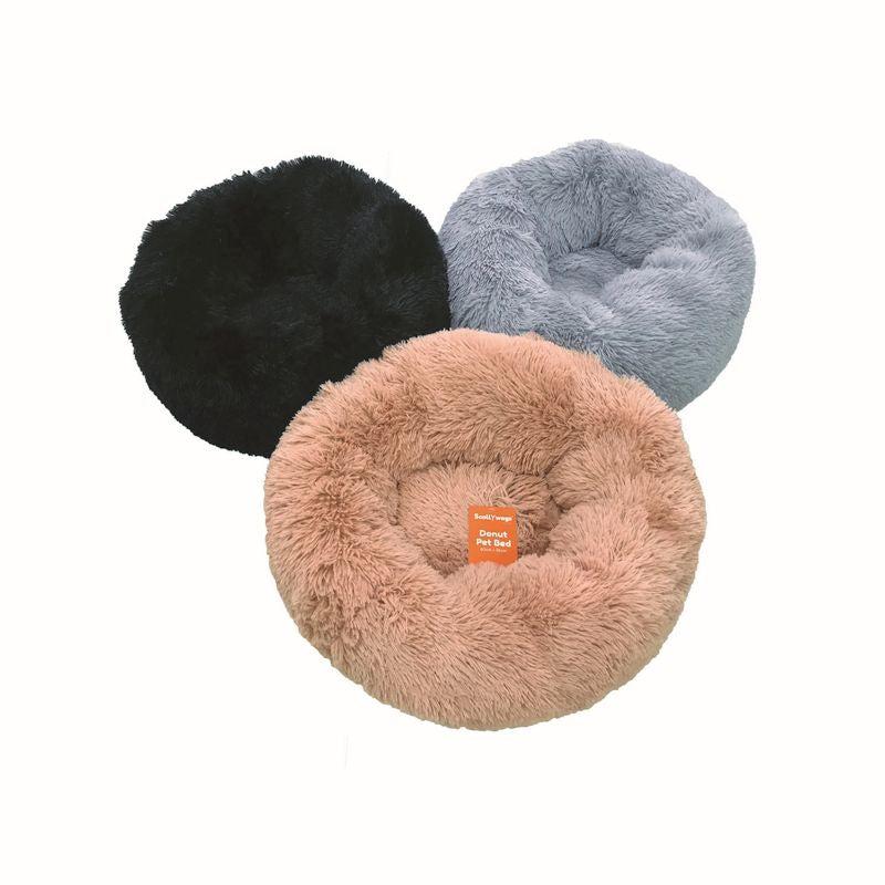 80×26 Black Fluffy Donut Pet Bed