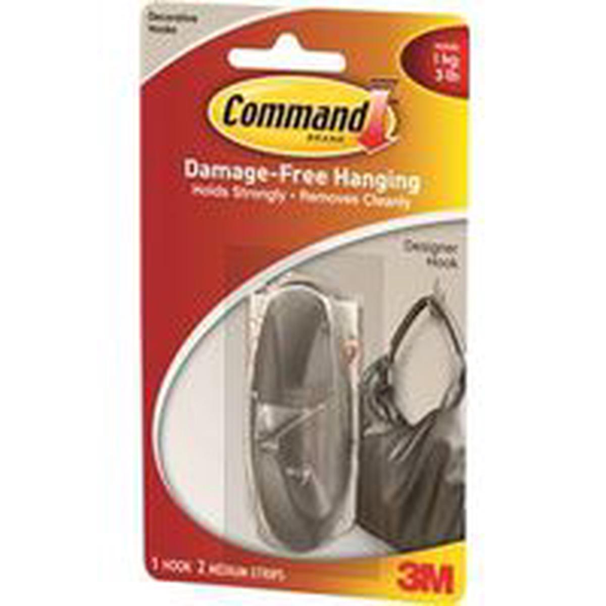 Command 17081-BN Designer Hook, 3 lb, 1-Hook, Brushed Nickel