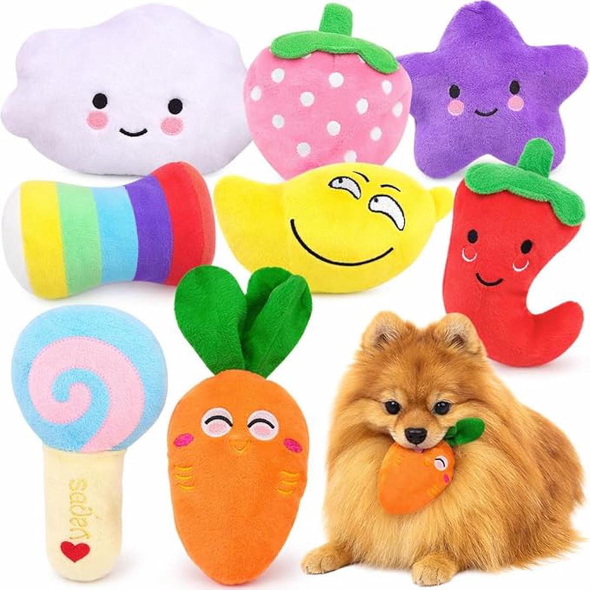 Dog Squeaky Toys 8 Pack, Puppy Plush Chew Toys for Small & Medium Dogs, Interactive Stuffed Teething Toy Set