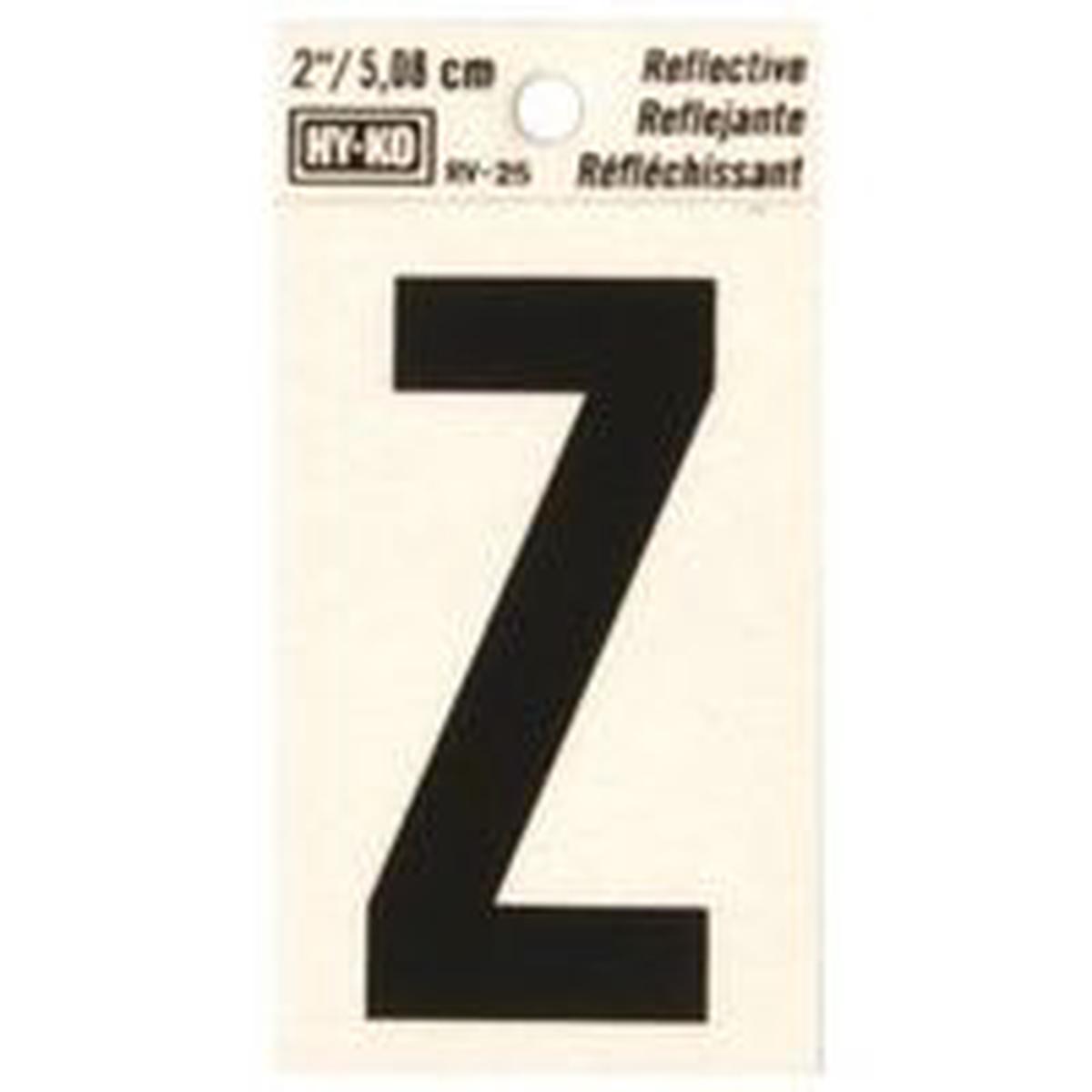 Hy-Ko Reflective Letter, 2 in H Character, Black Character, Vinyl (RV-25/Z)