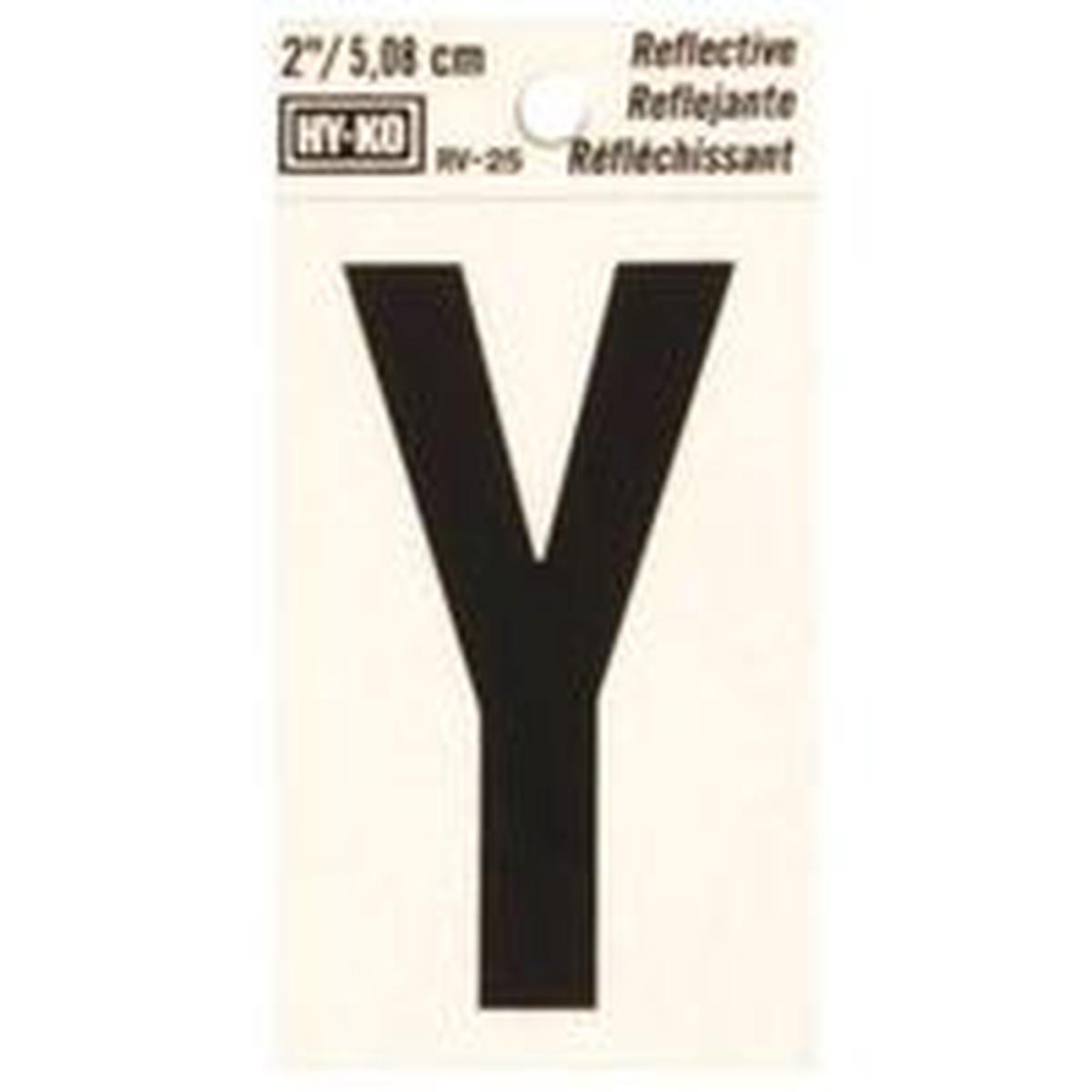 Hy-Ko Reflective Letter Y, 2 in H, Black Character, Vinyl (RV-25/Y)