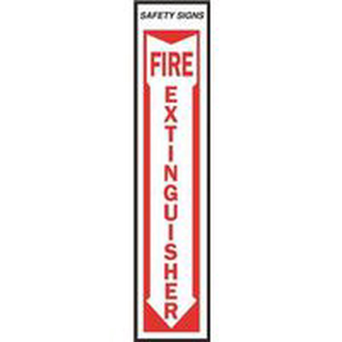 Hy-Ko Safety Sign, Fire Extinguisher, Red Legend, Vinyl, 4 in W x 18 in H (FE-1)