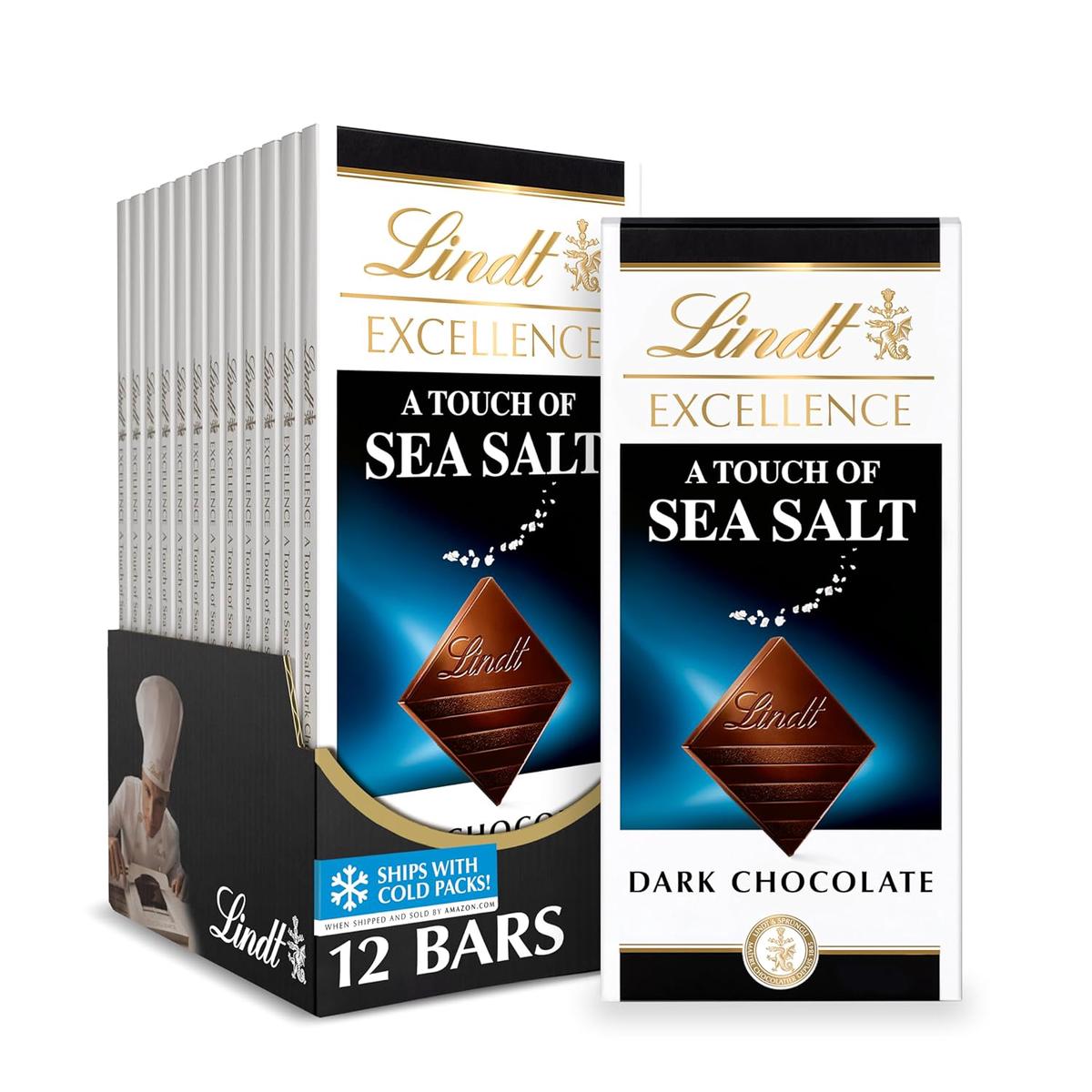 Lindt EXCELLENCE 85% Cocoa Dark Chocolate Candy Bar, Halloween Candy, 3.5 oz. Bar (12 Pack) – 3.5 Ounce (Pack of 12) | A Touch of Sea Salt