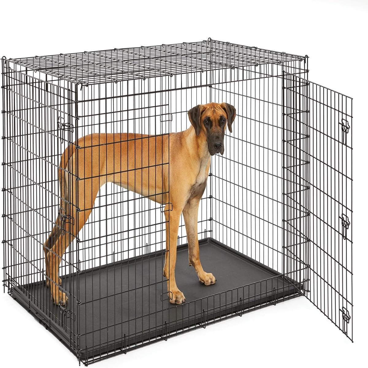MidWest Homes for Pets Solutions Series XXL Double Door 54-Inch Dog Crate for the Largest Breeds, Sturdy Drop Pin Assembly, Black E-Coated, SL54DD – 24.8″L x 17.9″W x 19.5″H | Single Door