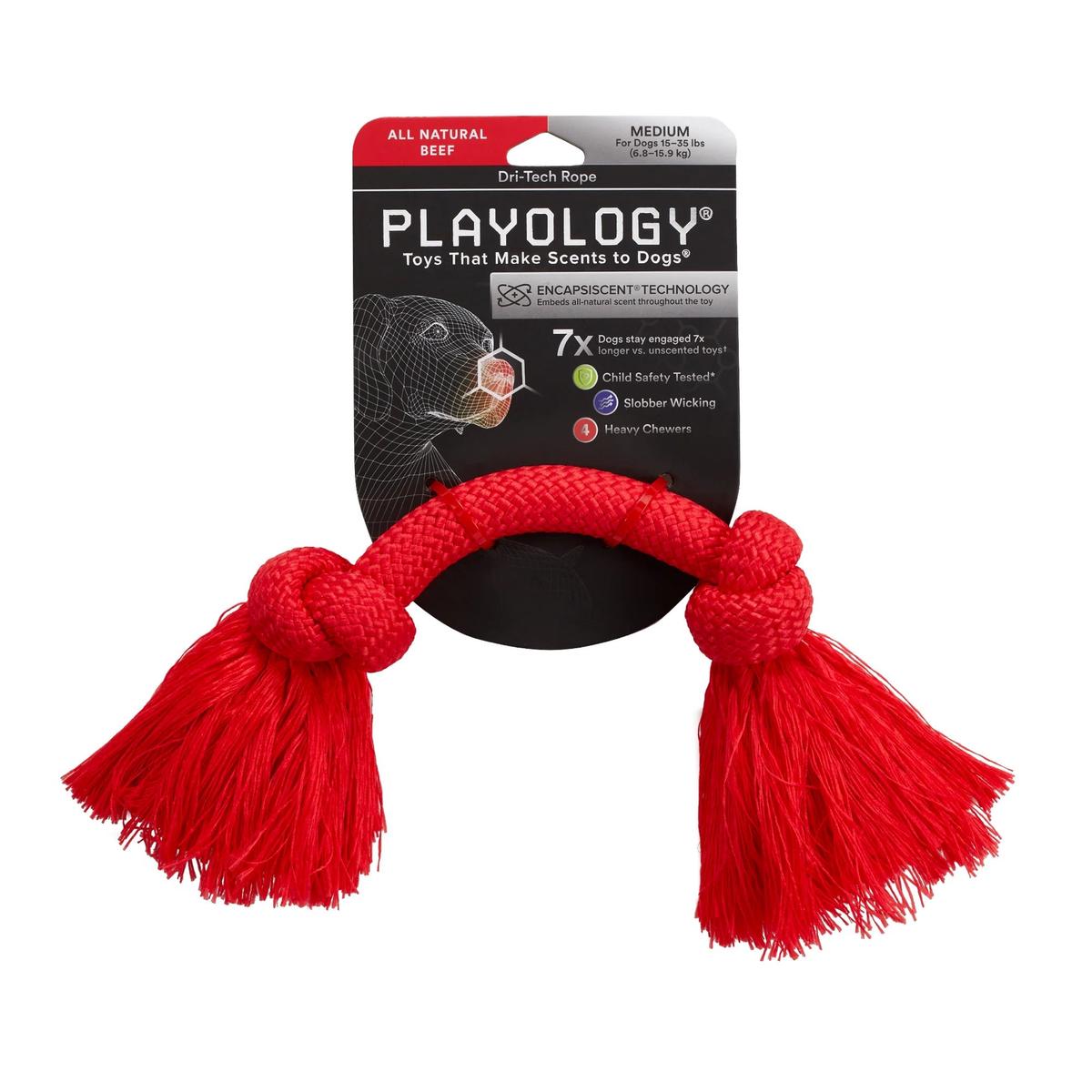 Playology Dri-Tech Rope Dog Toy – Beef Scent, Medium