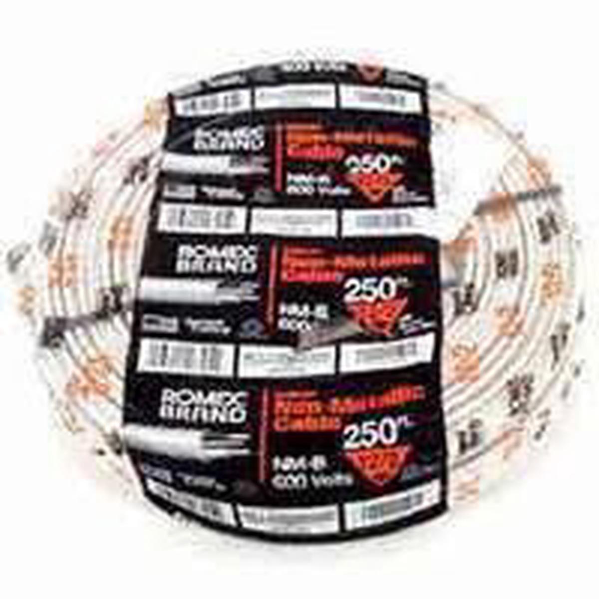 Romex Building Wire, 14 AWG, 3-Conductor, 250 ft L, Copper, PVC Insulation, Nylon Shea (14/3NM-WGX250)
