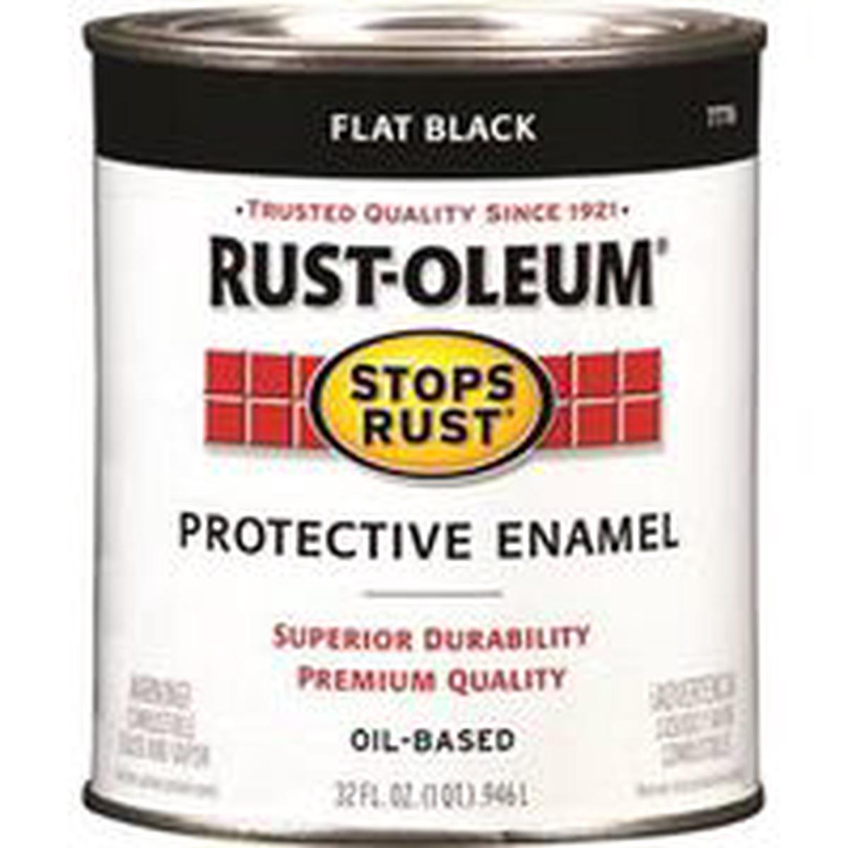 Rust-Oleum Stops Rust Enamel Paint, Oil, Flat, Black, 1 qt, 50 to 110 sq-ft/qt Coverage Area