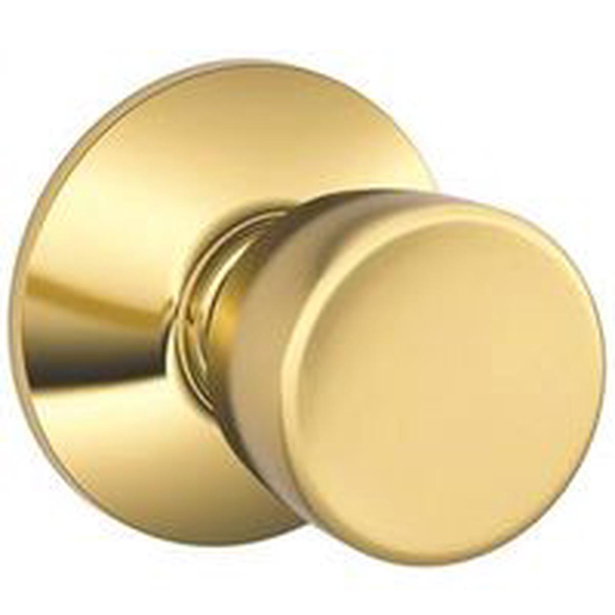 Schlage Passage Knob, Bright Brass, 2-3/8 in Backset, 1-3/8 to 1-3/4 in Thick Door (F10VBEL605)