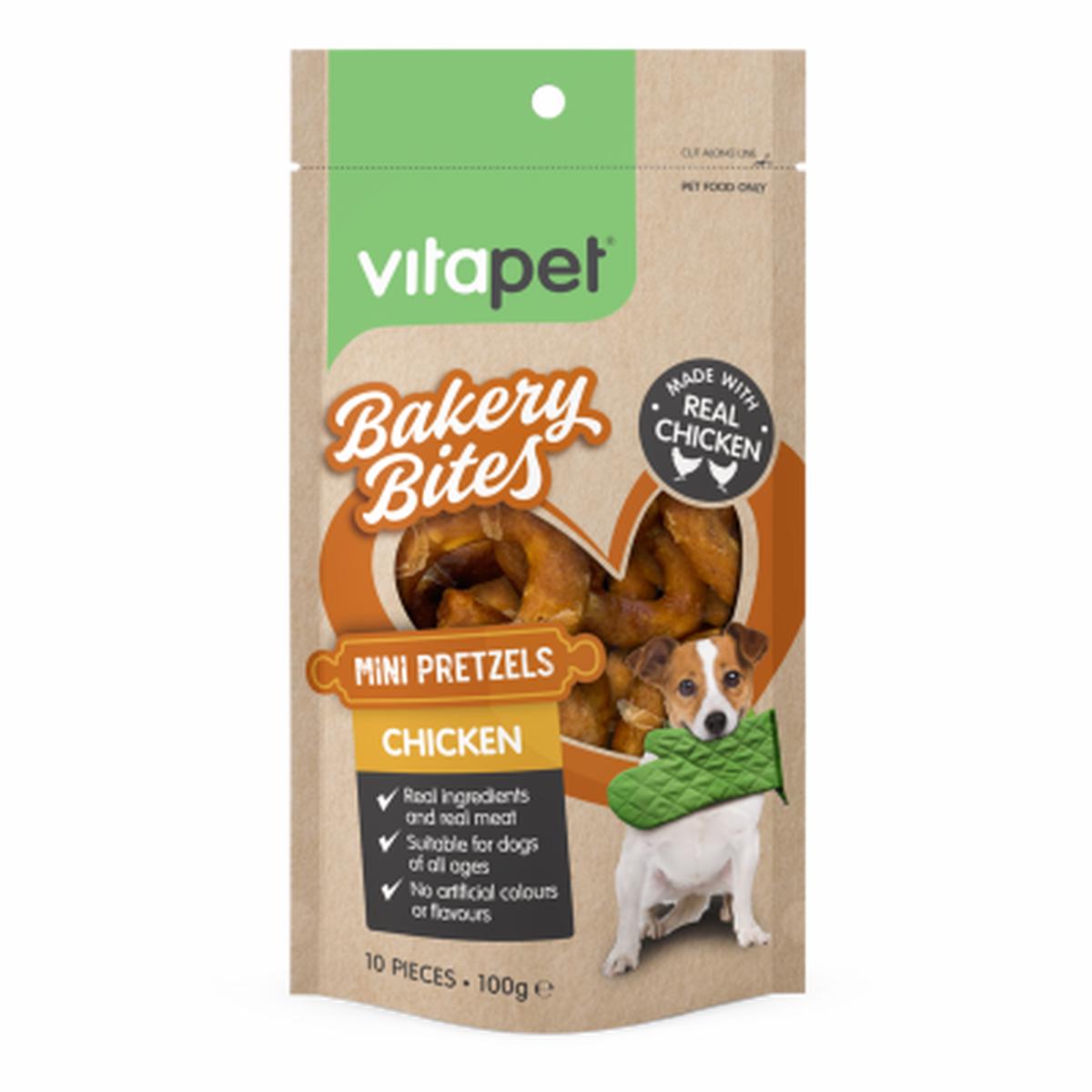 VitaPet Bakery Bites Chicken Mini Pretzel Dog Treats 10pk