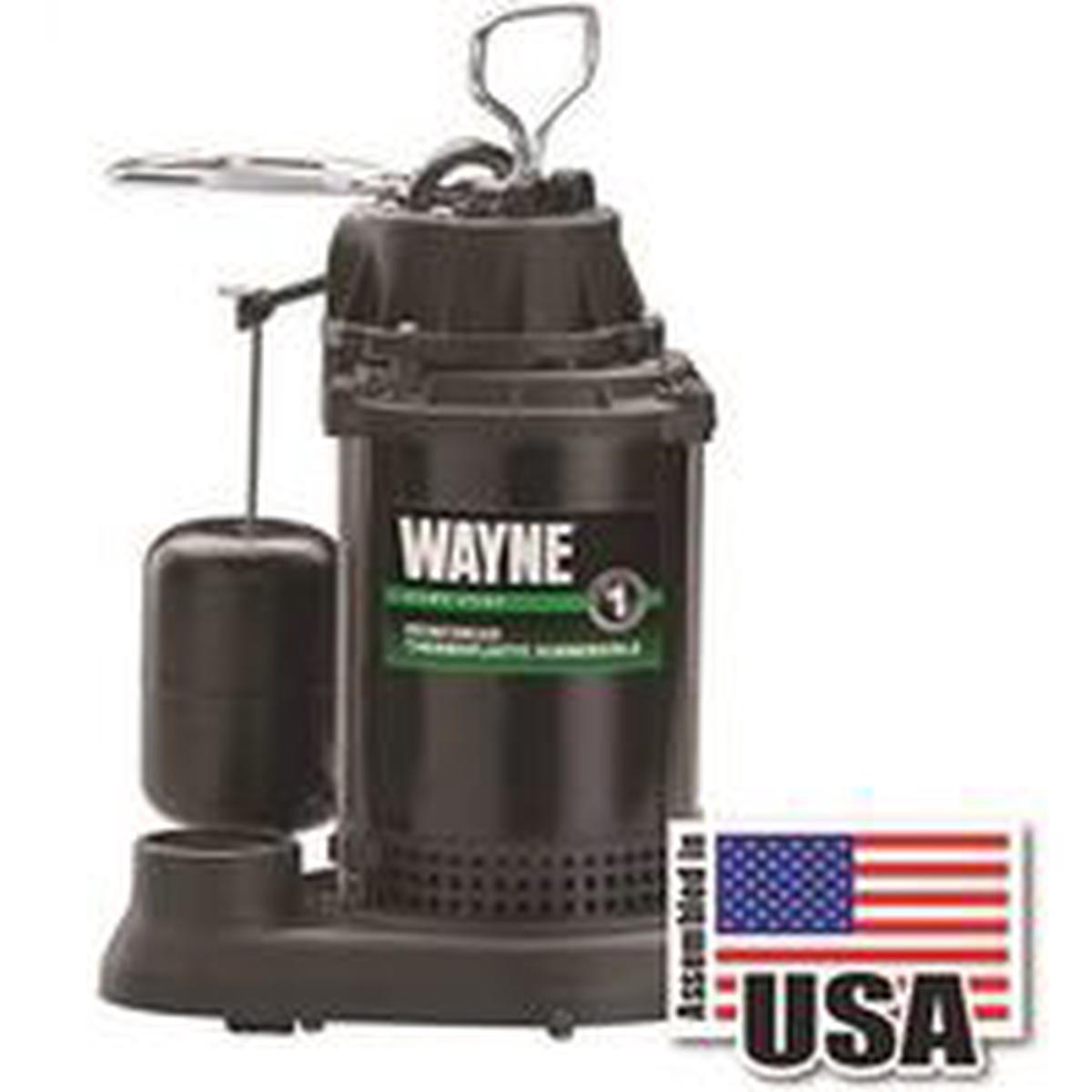 Wayne Sump Pump, 1-Phase, 10 A, 120 V, 0.5 hp, 1-1/2 in Outlet, 20 ft Max Head, 4300 gph, Ther (SPF50)