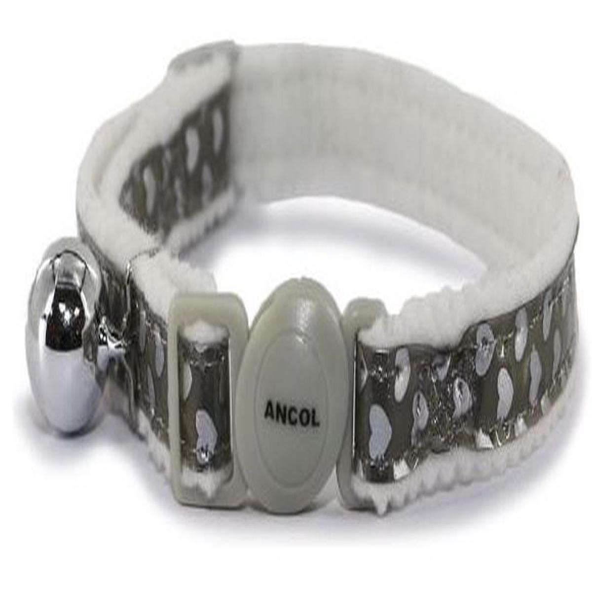 Ancol Reflective Gloss Hearts Cat Collar – Silver with Hearts