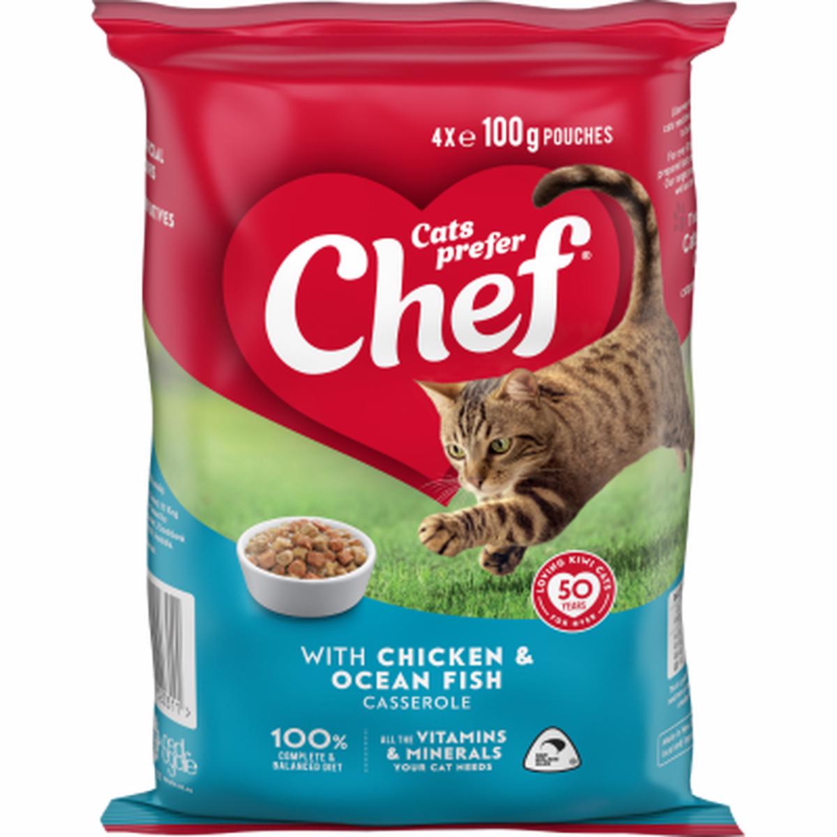 Chef Chicken & Ocean Fish Casserole Pouches Cat Food 4 x 100g