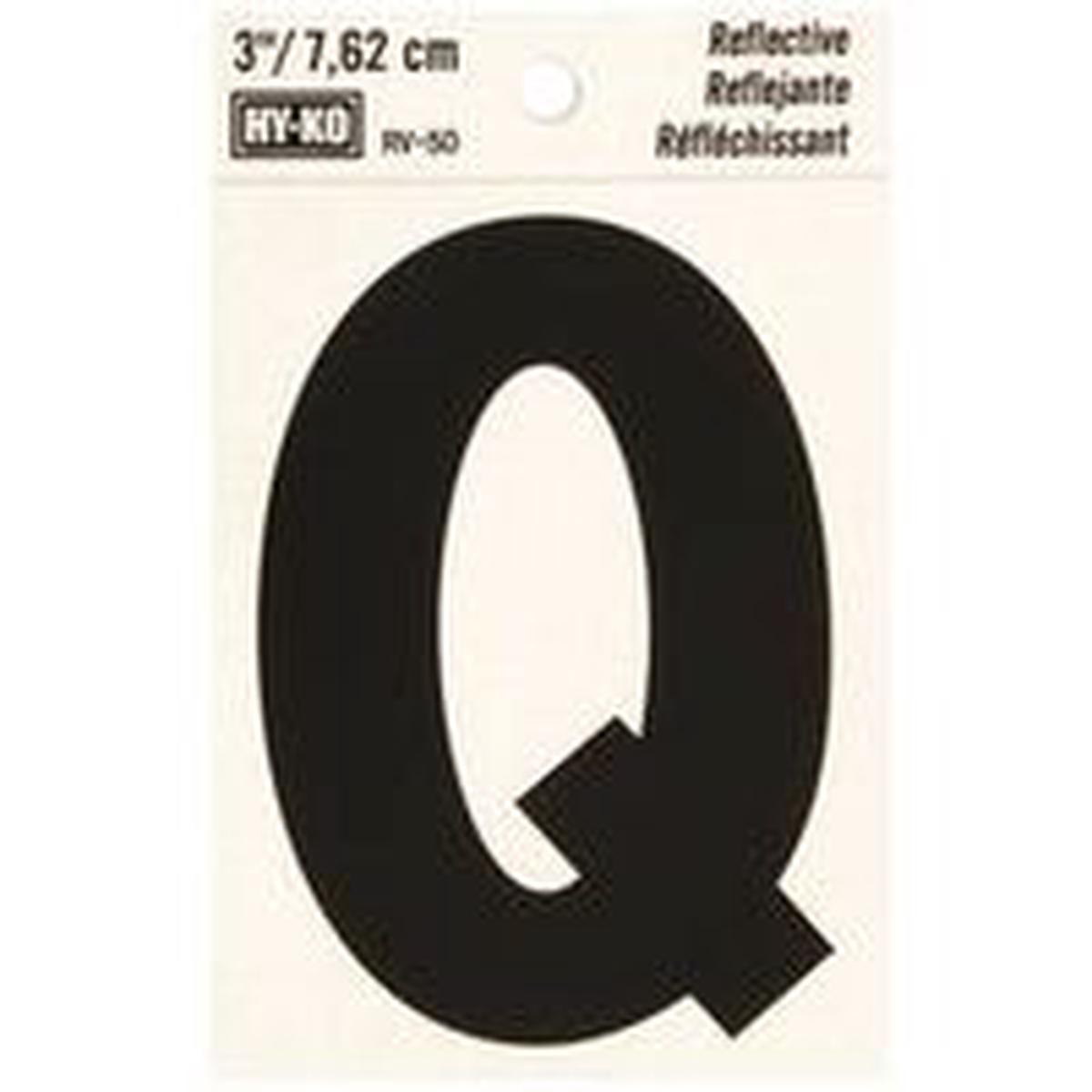 Hy-Ko Reflective Letter Q, 3 in H, Black Vinyl (RV-50/Q)