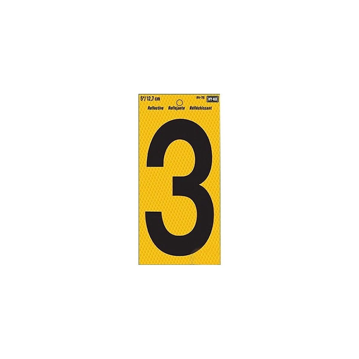 Hy-Ko Reflective Sign, 5 in H Black Character, Yellow Background, Vinyl (RV-75/3)