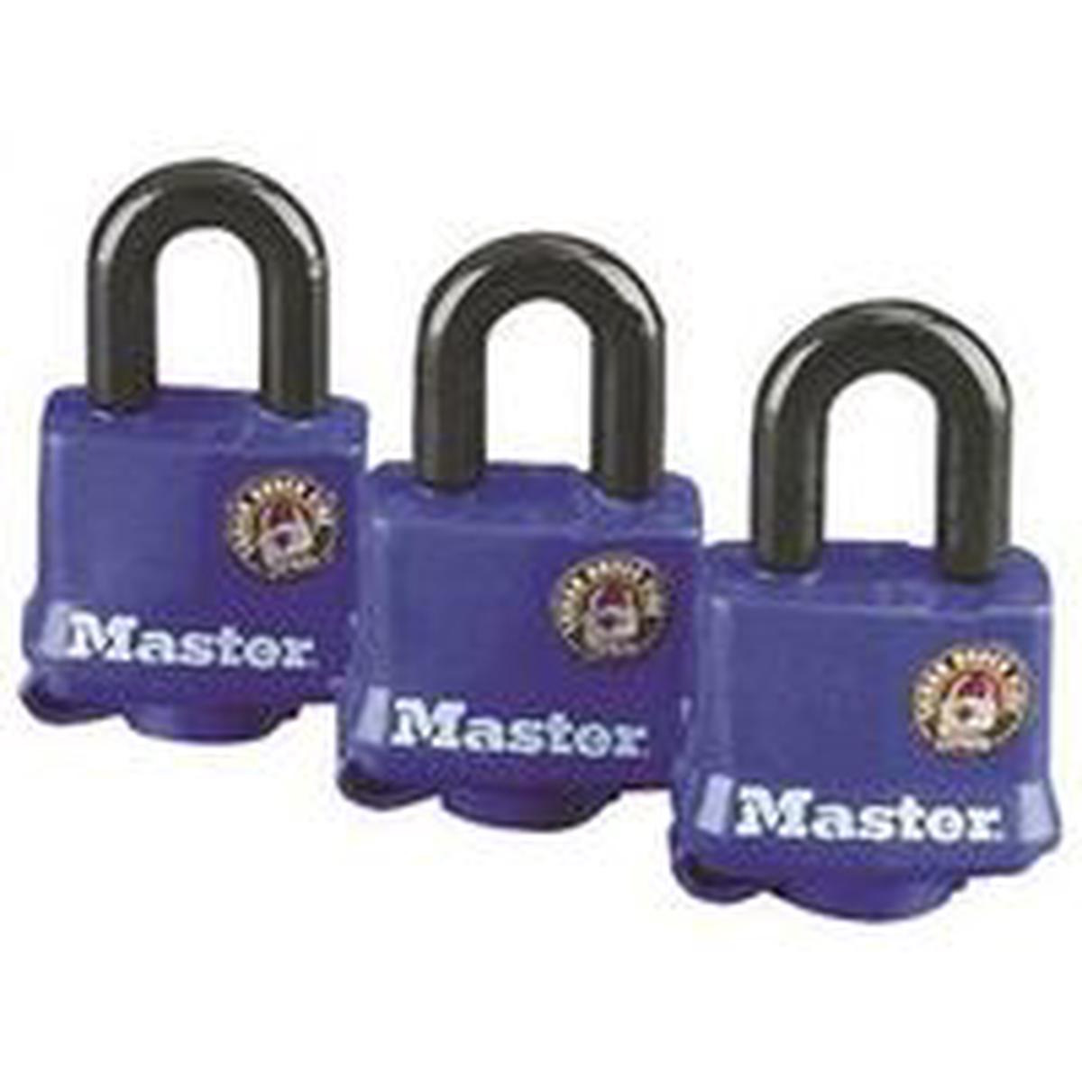 Master Lock Padlock, Keyed Alike Key, 1-1/16 in H Shackle, Steel Shackle, Steel Body (312TRI)