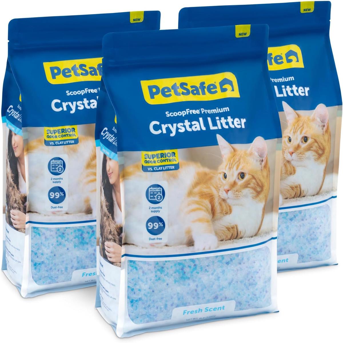 PetSafe ScoopFree Premium Crystal Cat Litter – Ultra-Absorbent Silica Universal Litterbox Crystals – Non-Clumping Odor Control – Lavender Scent – 8 lb Bag – 3 Pack – 3 Bags (8 lb each) | Premium Blue