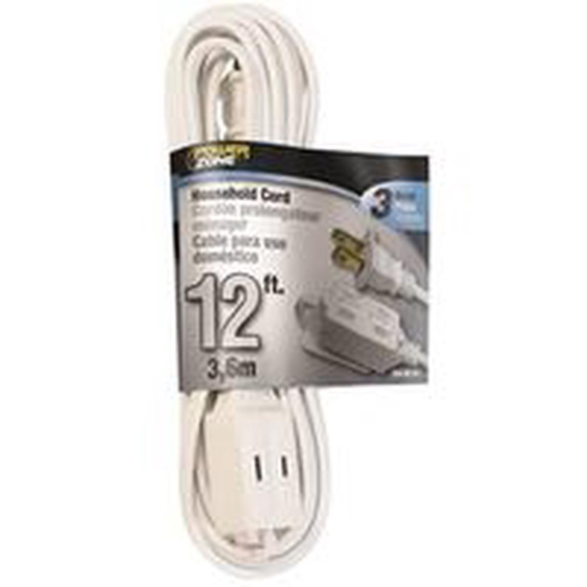 PowerZone Extension Cord 12 ft 16 AWG Cable 125 V White (OR660612)