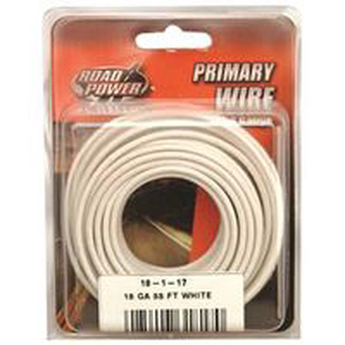 Road Power 55667233 33′ White 18 AWG Electrical Wire, 25/60 VAC/VDC, Copper Conductor