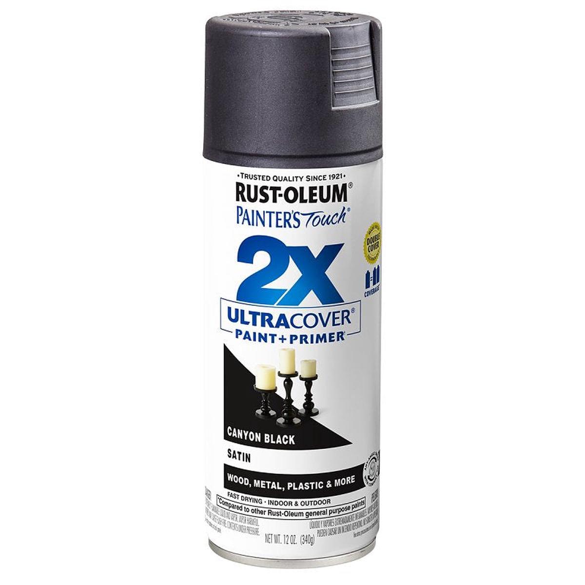 Rust-Oleum Painter’s Touch 2X Ultra Cover Spray Paint, Satin, Canyon Black, 12 oz, Aerosol Can