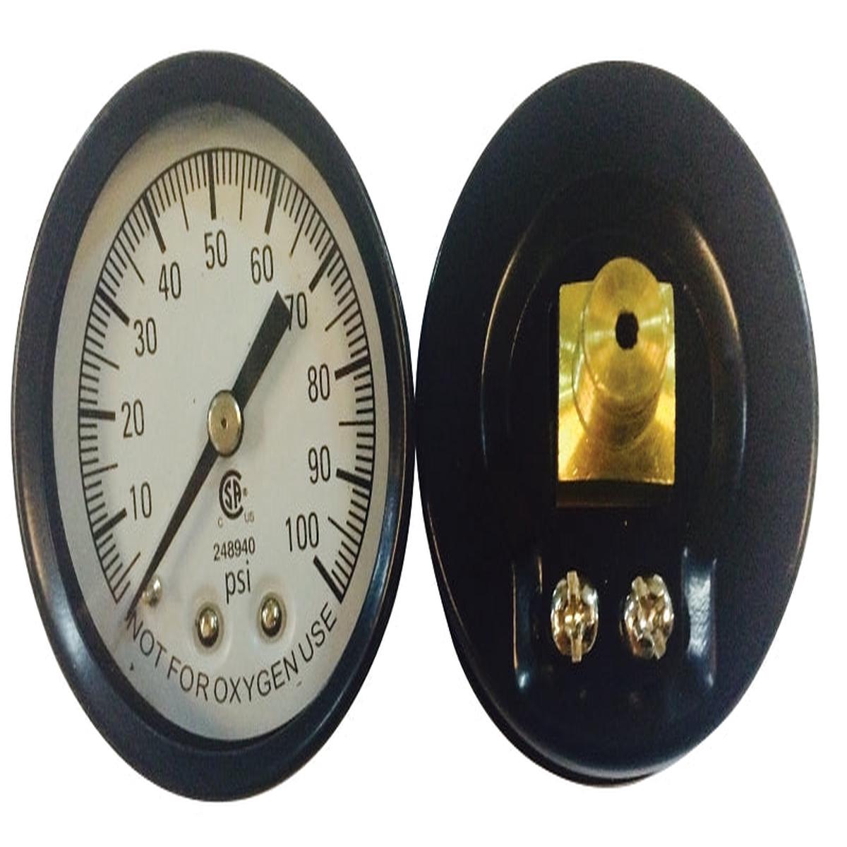 Simmons Pressure Gauge, 1/8 in Connection, 2 in Dial, Steel Gauge Case, 0 to 100 lb (1307)