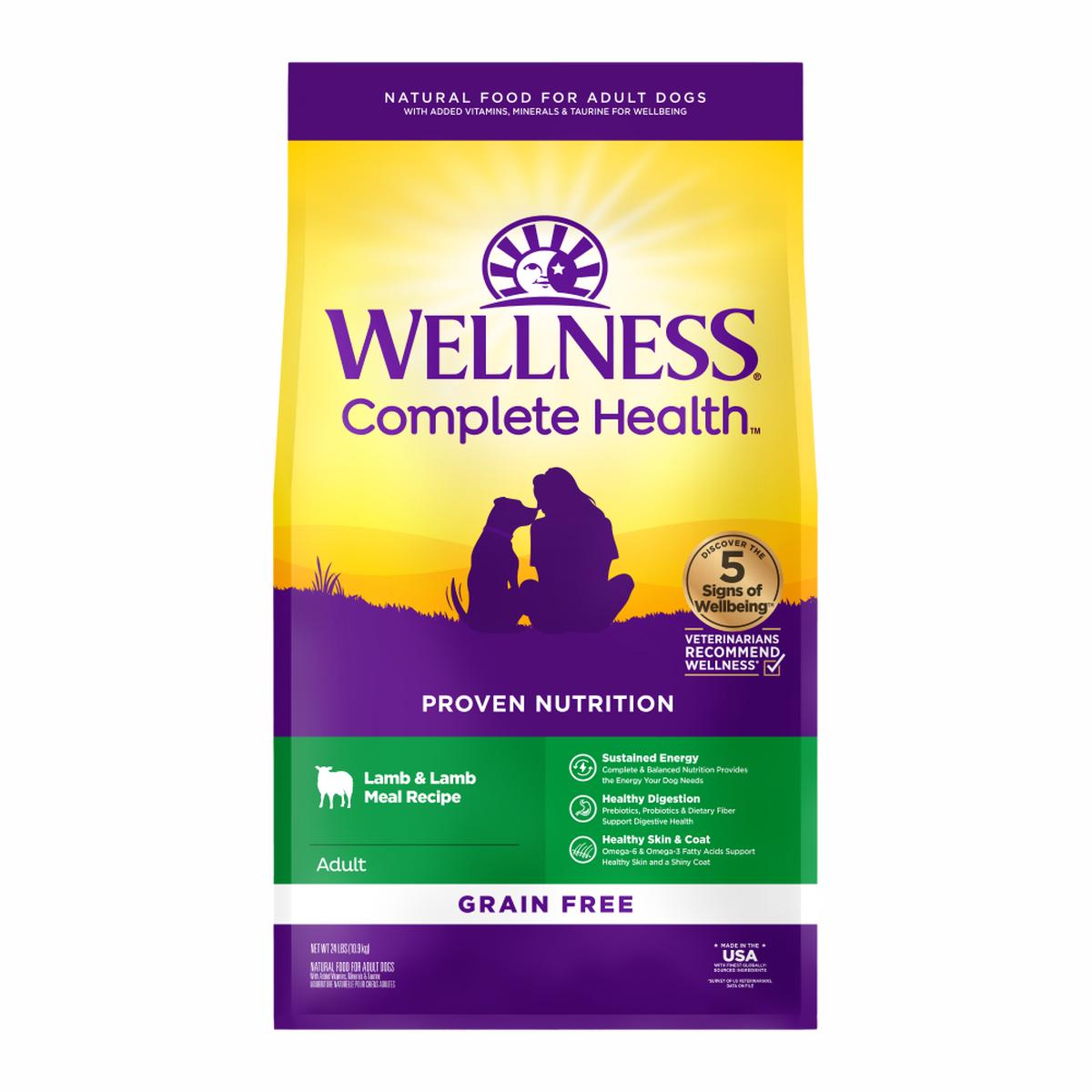 Wellness Complete Adult Dog Dry Food - Grain Free Lamb 24lb