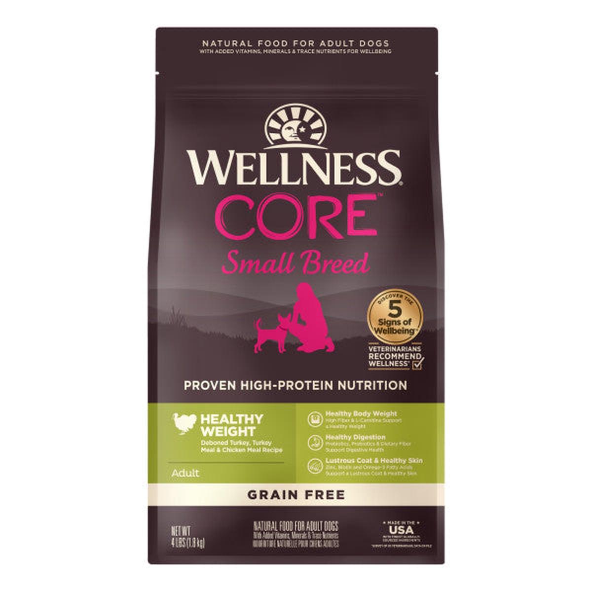 Wellness CORE Grain Free Dry Dog Food - Small Breeds - Healthy Weight - Turkey & Chicken Formula 4lb