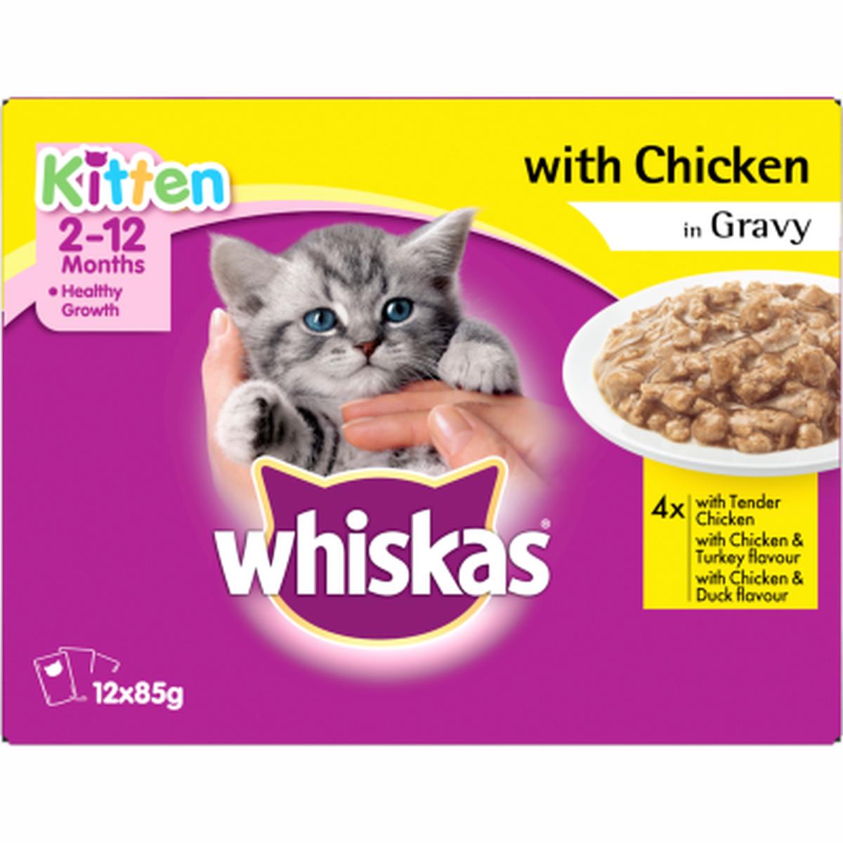 Whiskas Kitten with Chicken in Gravy Wet Cat Food Pouches 12pk