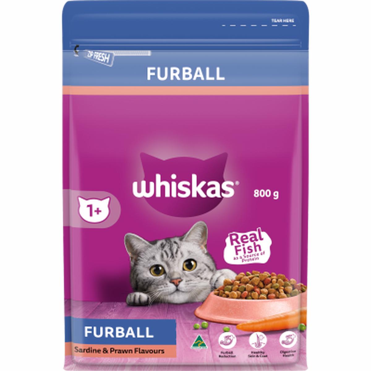 Whiskas Furball Sardine & Prawn Flavours Adult Dry Cat Food 800g